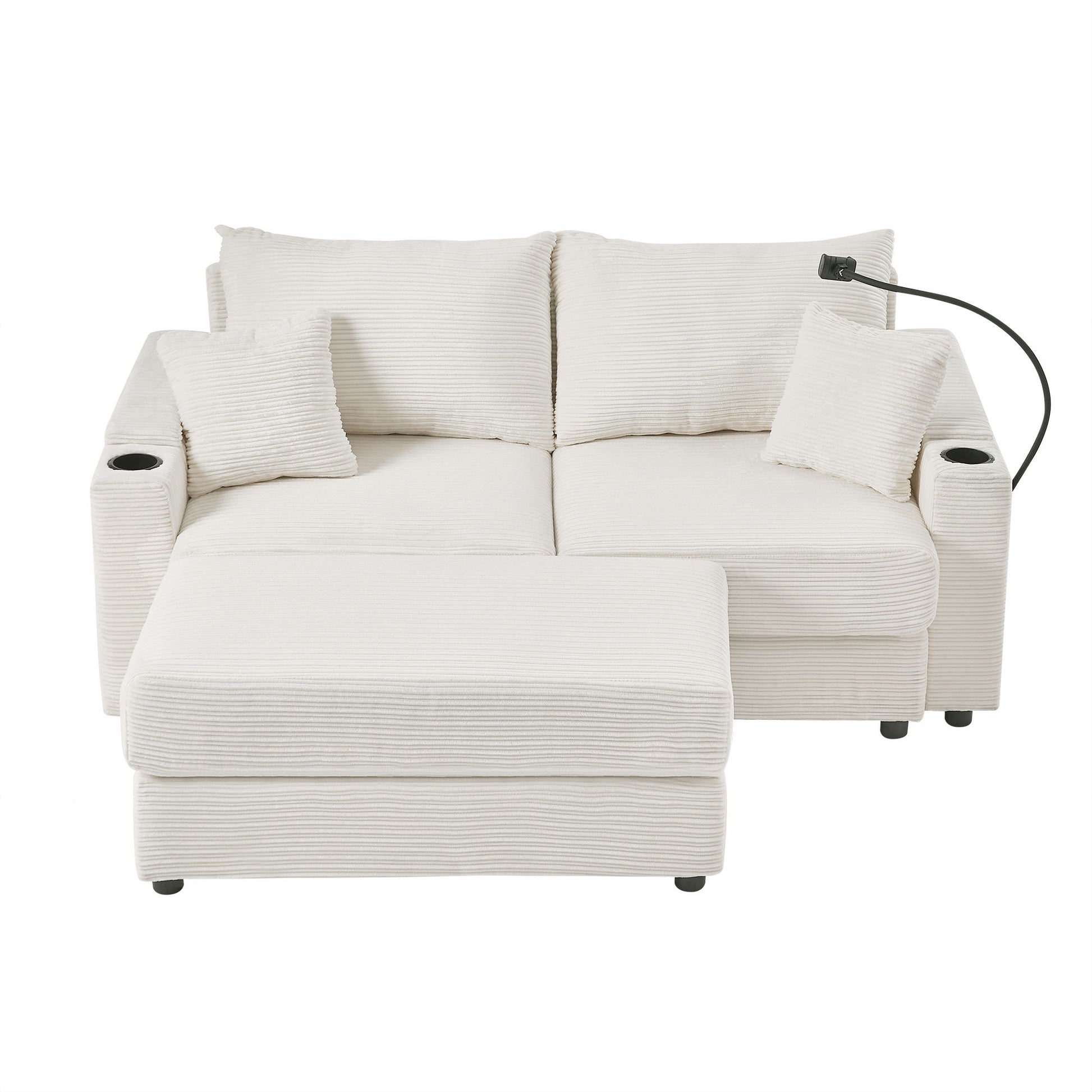Modern Style Loveseat Sofa Sectional Sofa Couch With Storage Space, A Movable Ottoman, Two USB Ports, Two Cup Holders, A Phone Holder For Living Room - Best Buy Furniture
