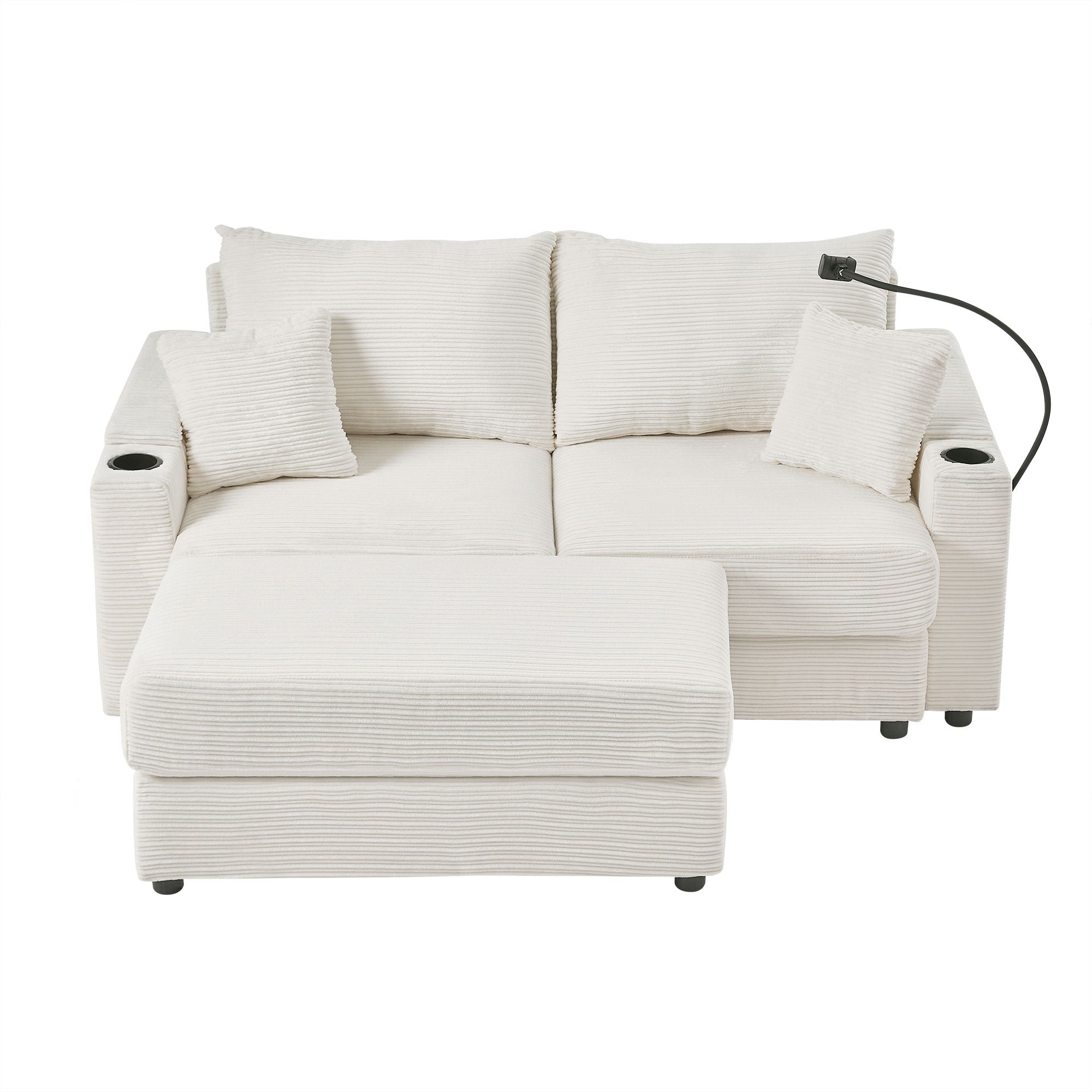Modern Style Loveseat Sofa Sectional Sofa Couch With Storage Space, A Movable Ottoman, Two USB Ports, Two Cup Holders, A Phone Holder For Living Room - Best Buy Furniture