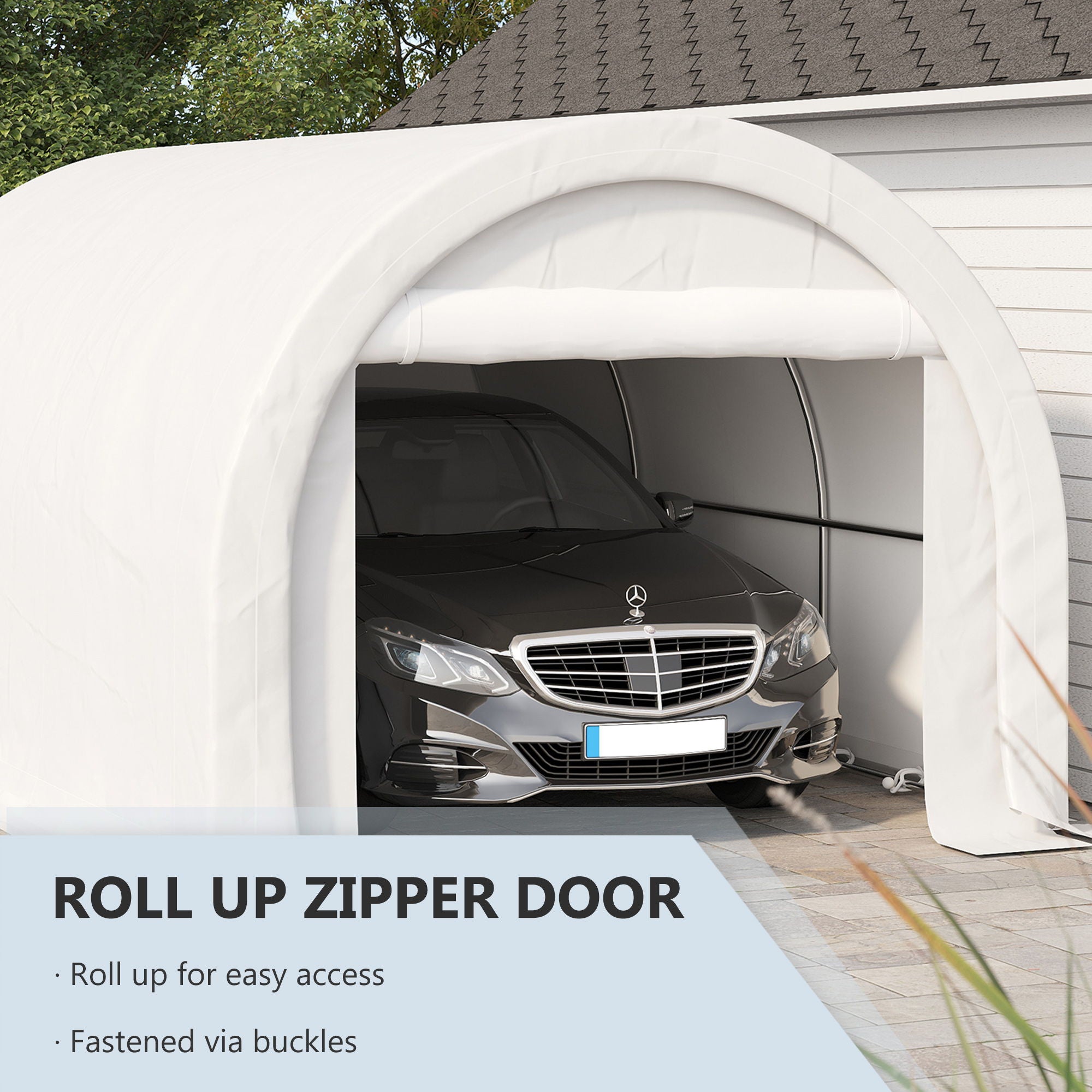 Outsunny - 10' x 16' Carport, Heavy Duty Portable Garage Storage Tent With Large Zippered Door, Anti-Uv Pe Canopy Cover For Car, Truck, Boat, Motorcycle, Bike, Garden Tools, Outdoor Work - Best Buy Furniture