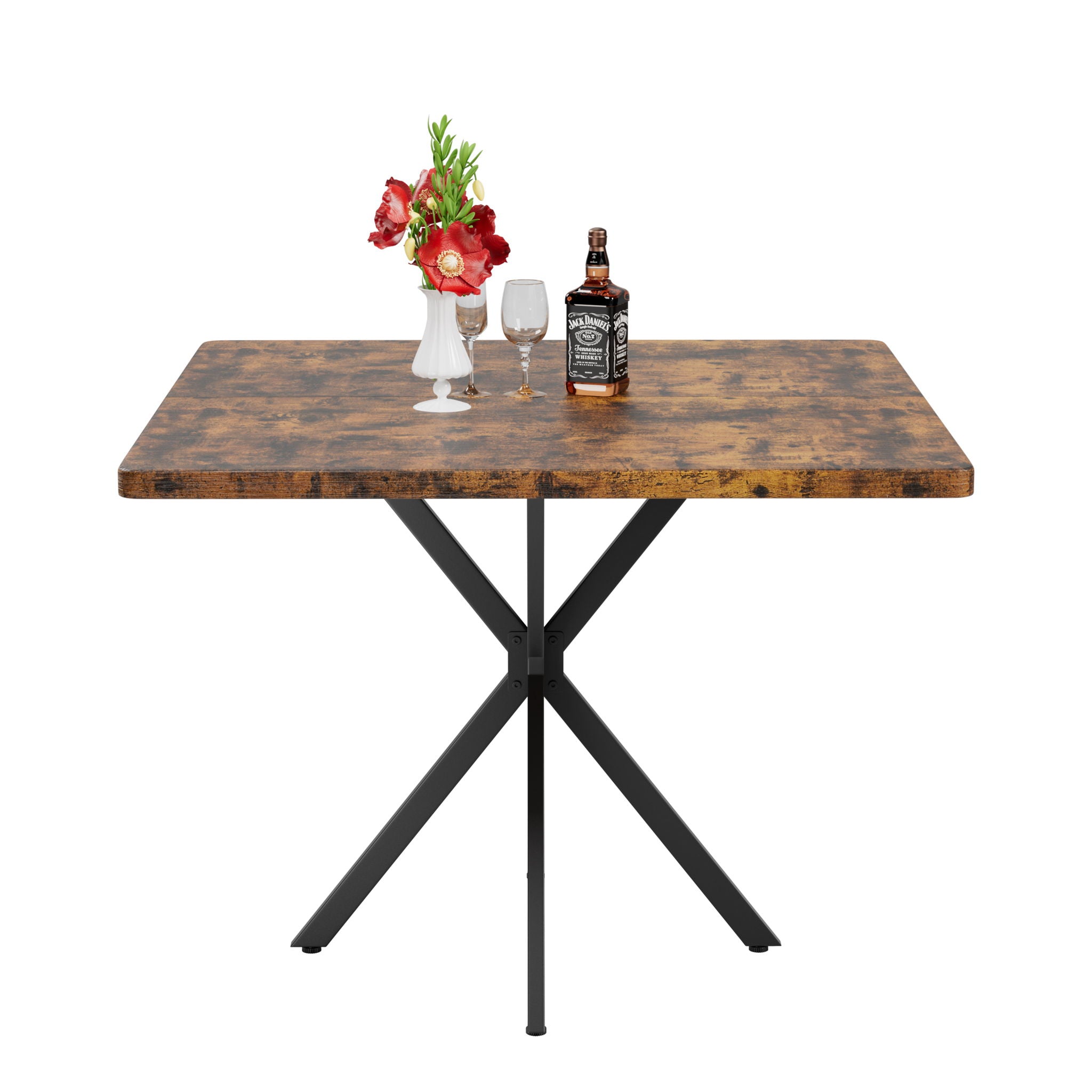 Mid Century Modern Square Dining Table Set With Faux Marble Tabletop And Iron Legs For 4, Space Saving Design - Brown / Blue - Best Buy Furniture
