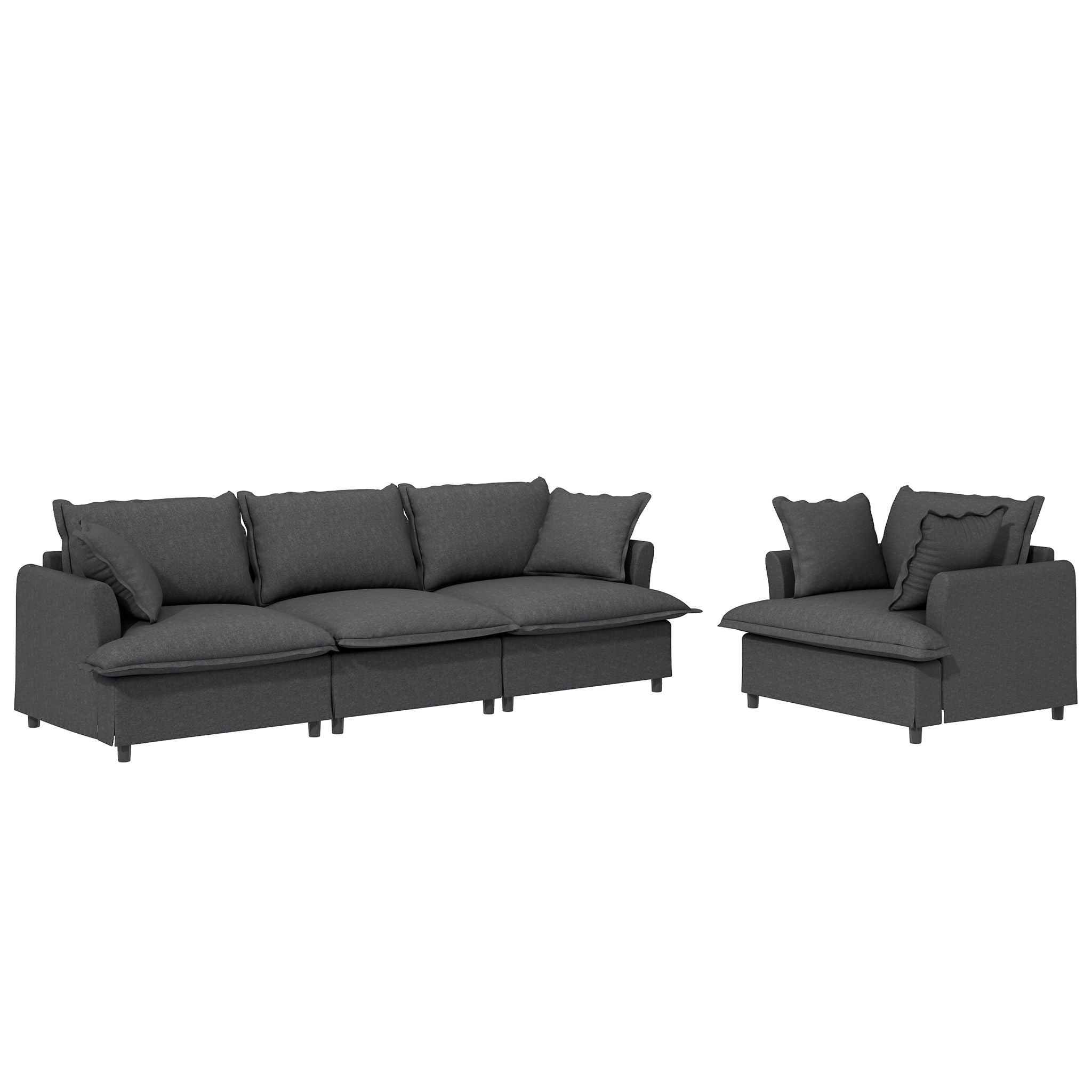 Living Room Set Modular Sectional Couch, Upholstered Sofa & Armchair & Movable Ottoman - Best Buy Furniture