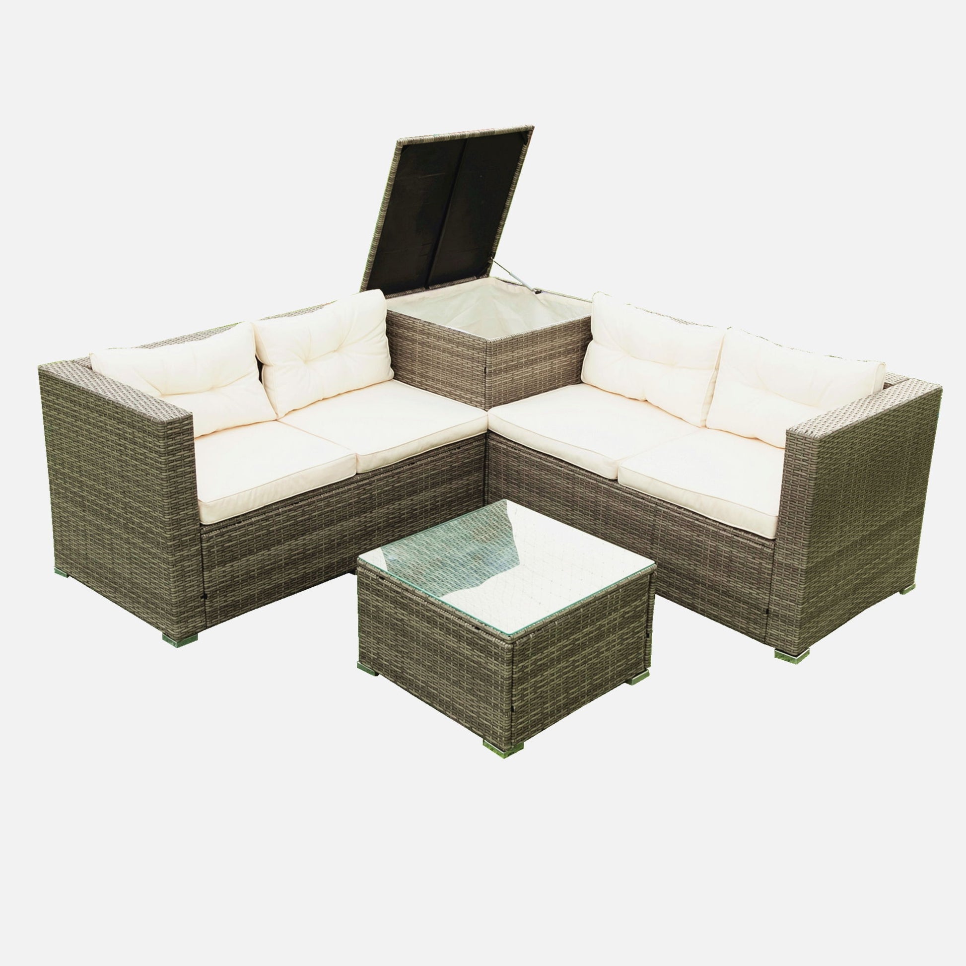 4 Piece Patio Sectional Wicker Rattan Outdoor Furniture Sofa Set With Storage Box - Best Buy Furniture