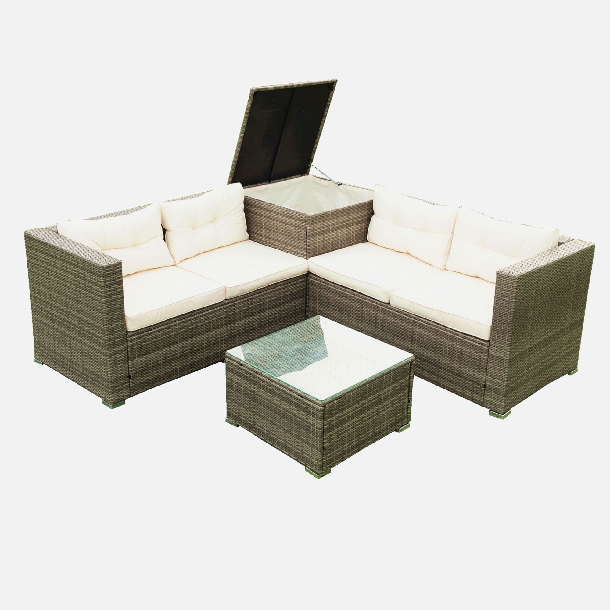 4 Piece Patio Sectional Wicker Rattan Outdoor Furniture Sofa Set With Storage Box - Best Buy Furniture