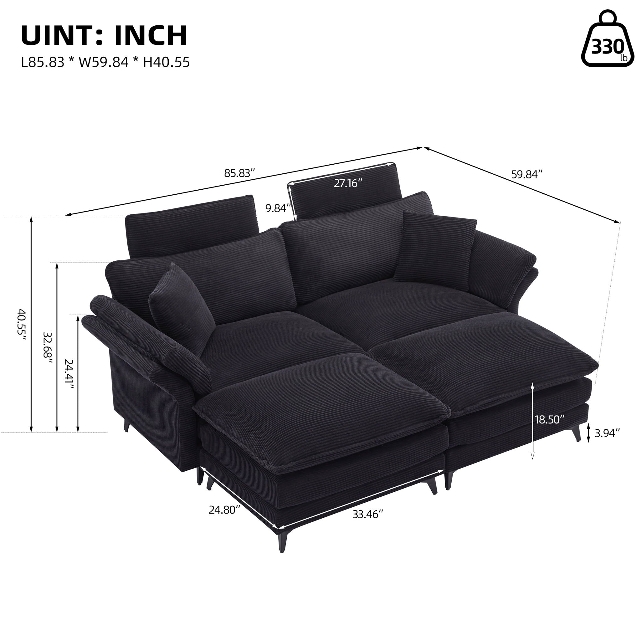 Modern Corduroy Deep Seat Sectional Sofa With Ottoman - Best Buy Furniture