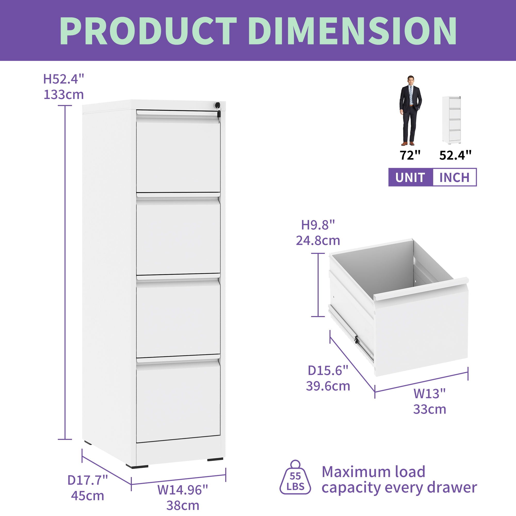 Steel Drawer Vertical File Cabinet With Lock For A4 Legal / Letter Size - Best Buy Furniture