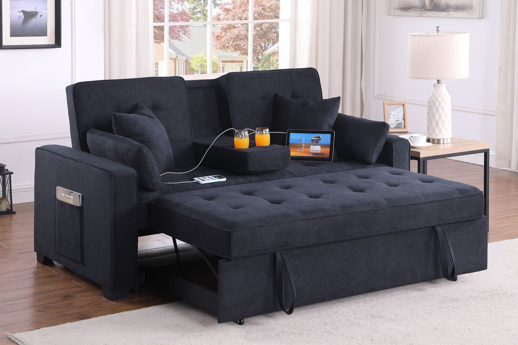 Cody II - 69.5"W Woven Fabric Convertible Sleeper Loveseat with Cup Holder - Best Buy Furniture