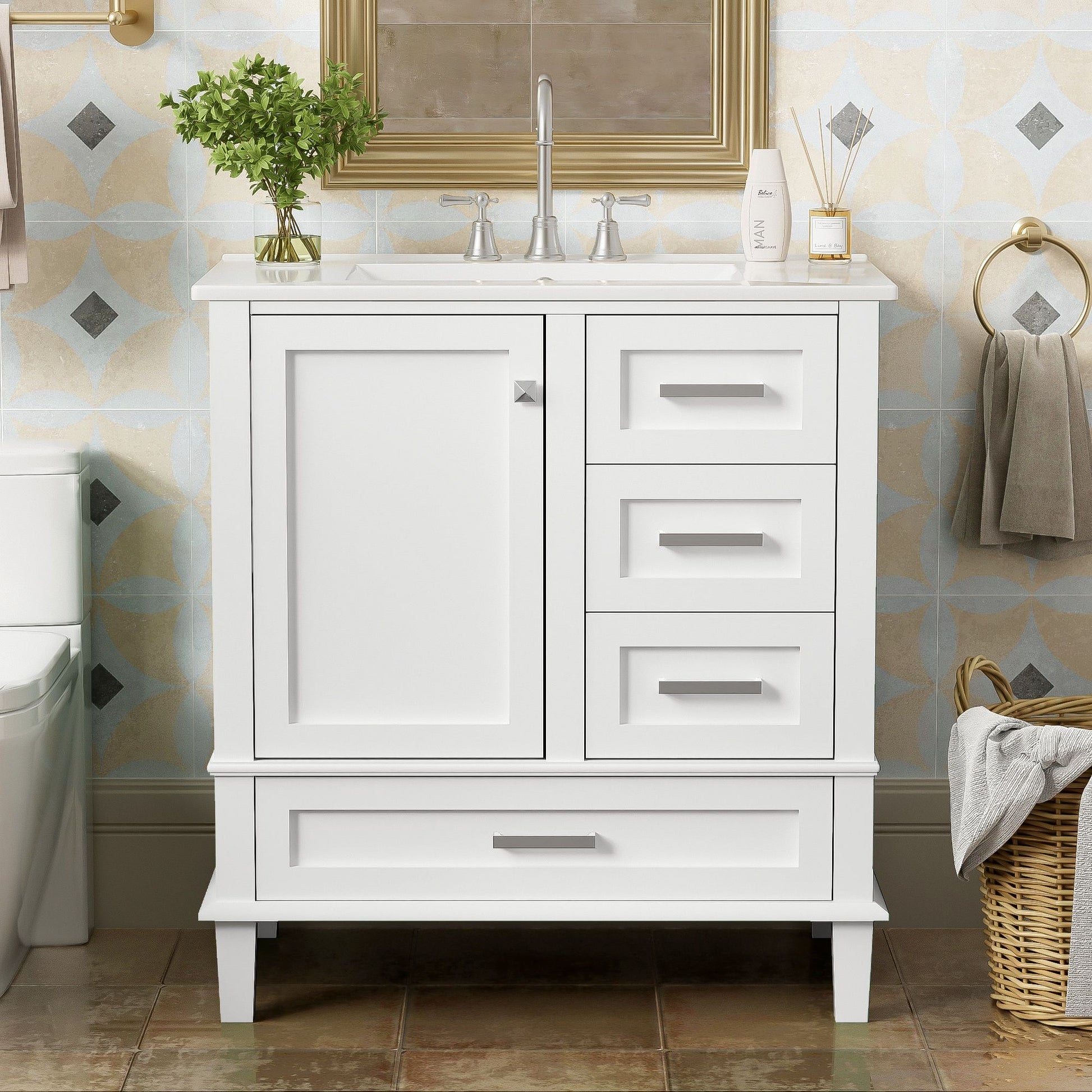 Bathroom Vanity, Modern Bathroom Cabinet With Sink Combo Set, Bathroom Storage Cabinet With A Soft Closing Door And 3 Drawers, Solid Wood Frame - Best Buy Furniture