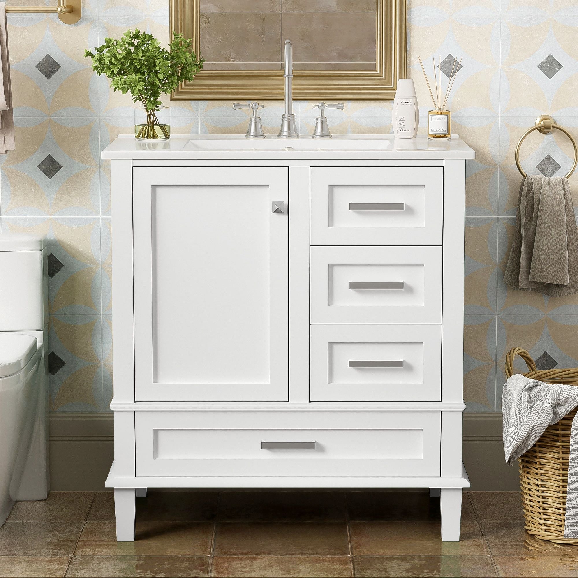 Bathroom Vanity, Modern Bathroom Cabinet With Sink Combo Set, Bathroom Storage Cabinet With A Soft Closing Door And 3 Drawers, Solid Wood Frame - Best Buy Furniture