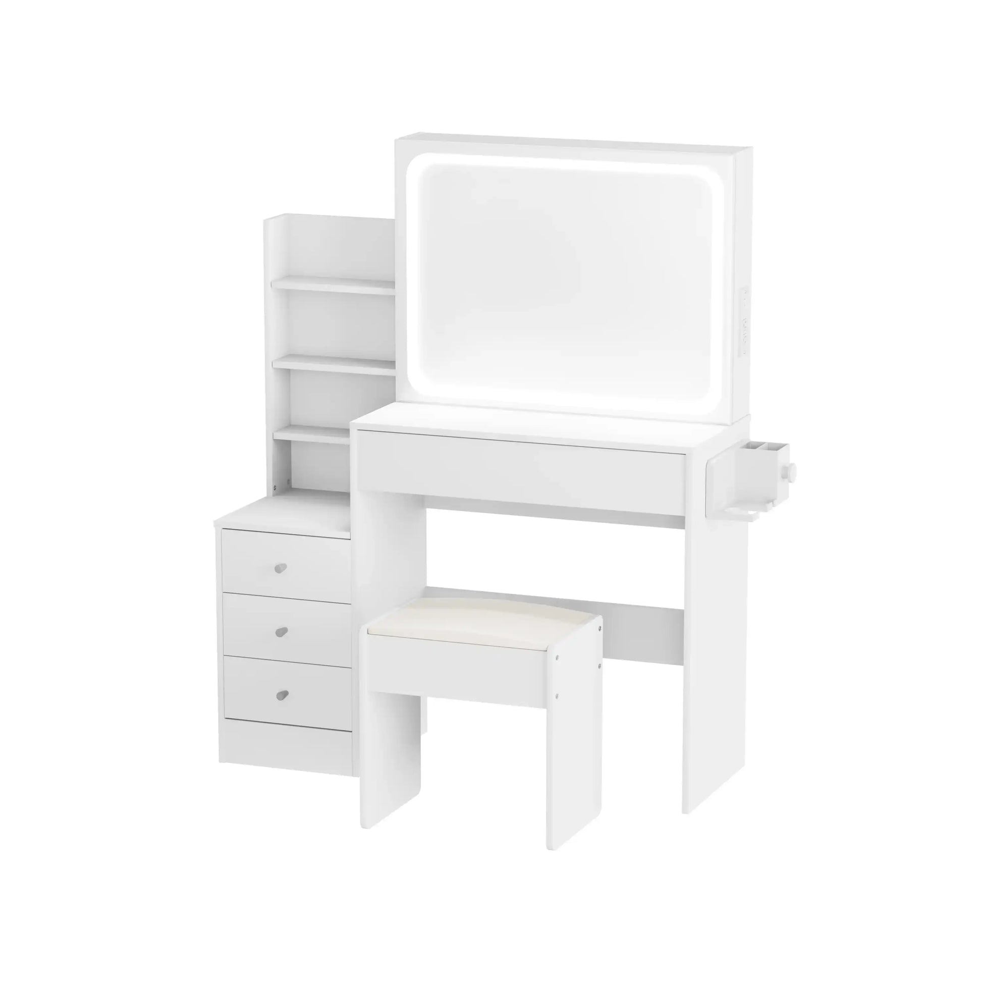 LED Vanity Table with Mirror & Stool, White - Best Buy Furniture