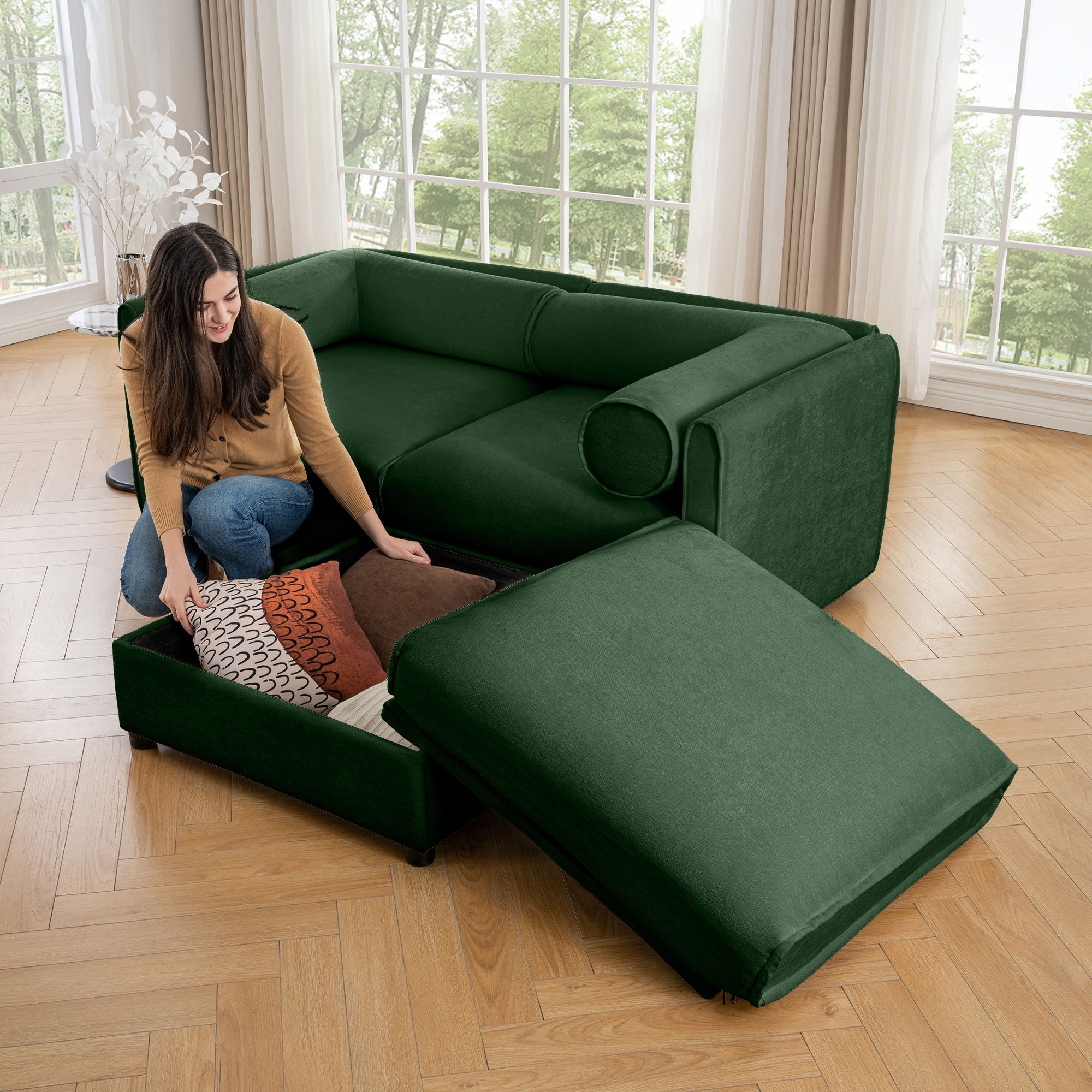 Contemporary Elegant White Chenille Sofa With Storage And Ottoman - Best Buy Furniture