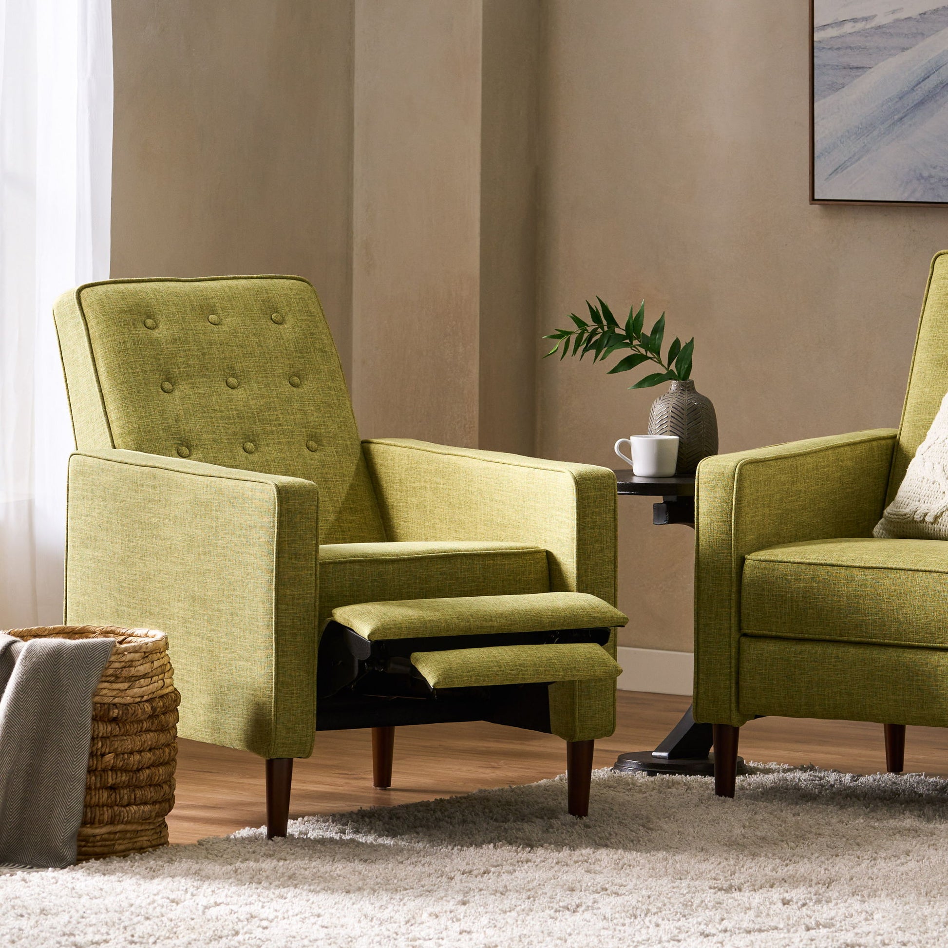 Mid-Century Modern Recliner With Button Tufted Waffle Stitch - Best Buy Furniture