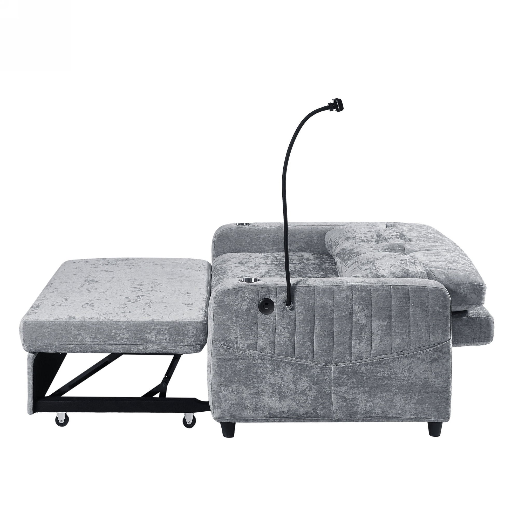Modern Loveseat Pull Out Sofa Bed With Adjustable Backrest, Two Cup Holders, A Phone Holder, Three Charging Ports And Side Storage Pockets For Living Room - Best Buy Furniture