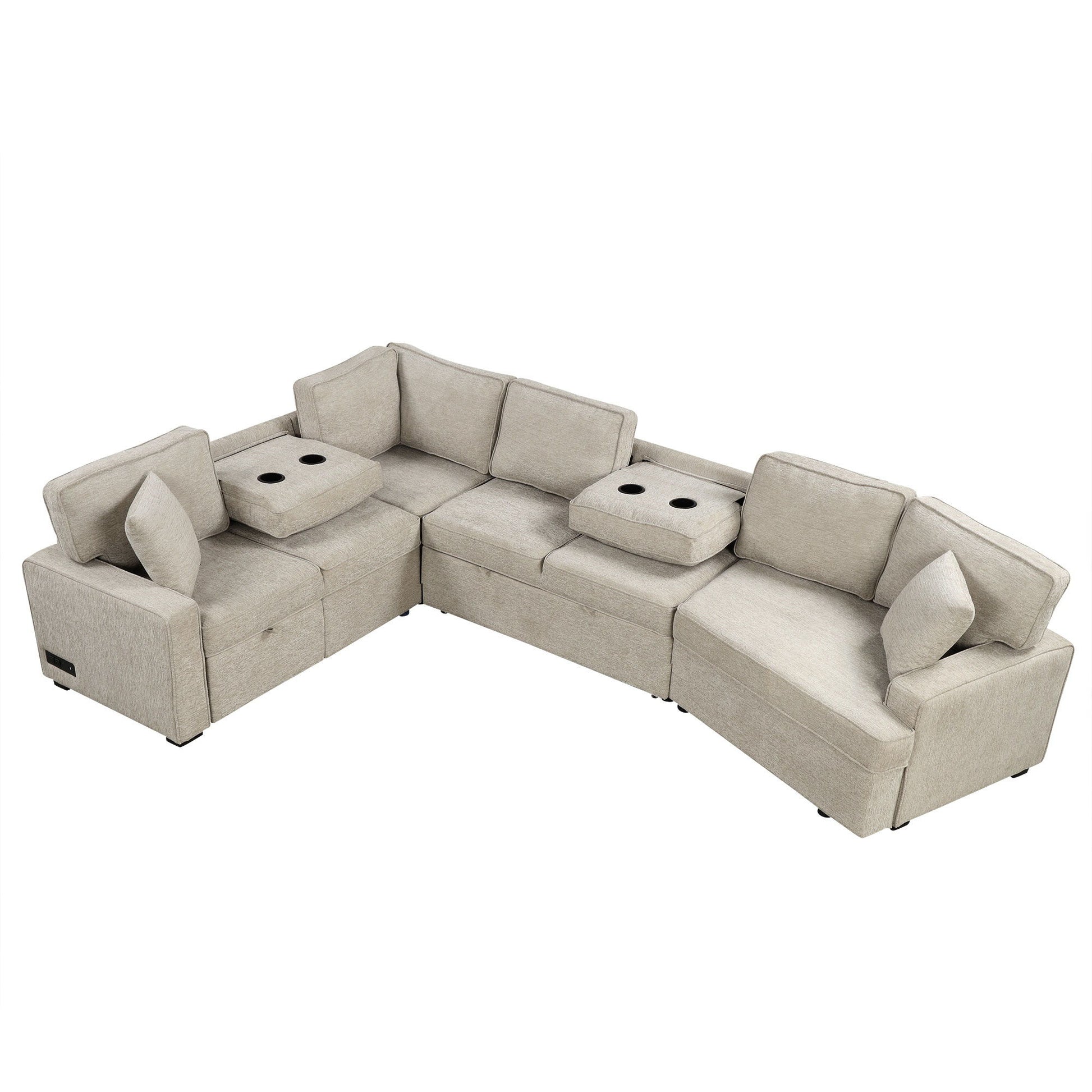 L-Shaped Sofa Sectional Sofa Couch Pull-Out Sofa Bed With Charging Devices And Cup Holders For Living Room - Best Buy Furniture