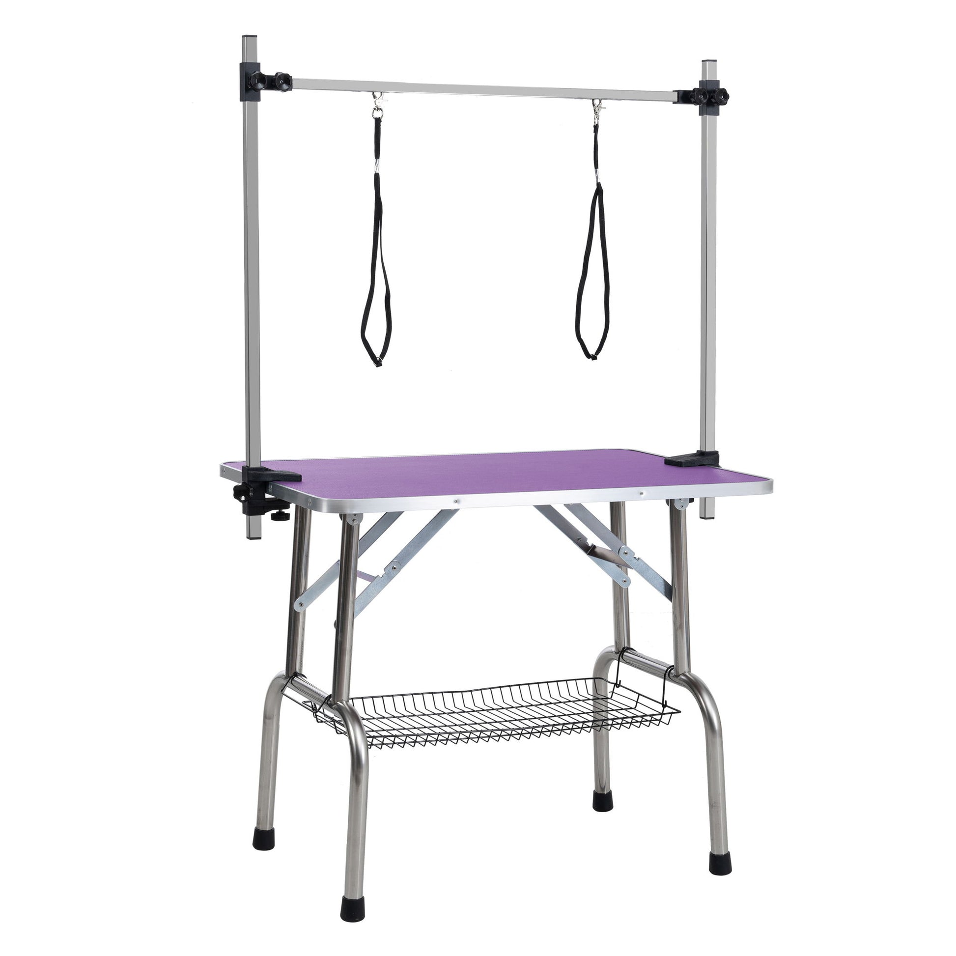 Folding Dog Pet Grooming Table Stainless Steel Frame Rubber Mat On Board With Adjustable Arm And Clamps Pet Dog Cat Grooming Table - Best Buy Furniture