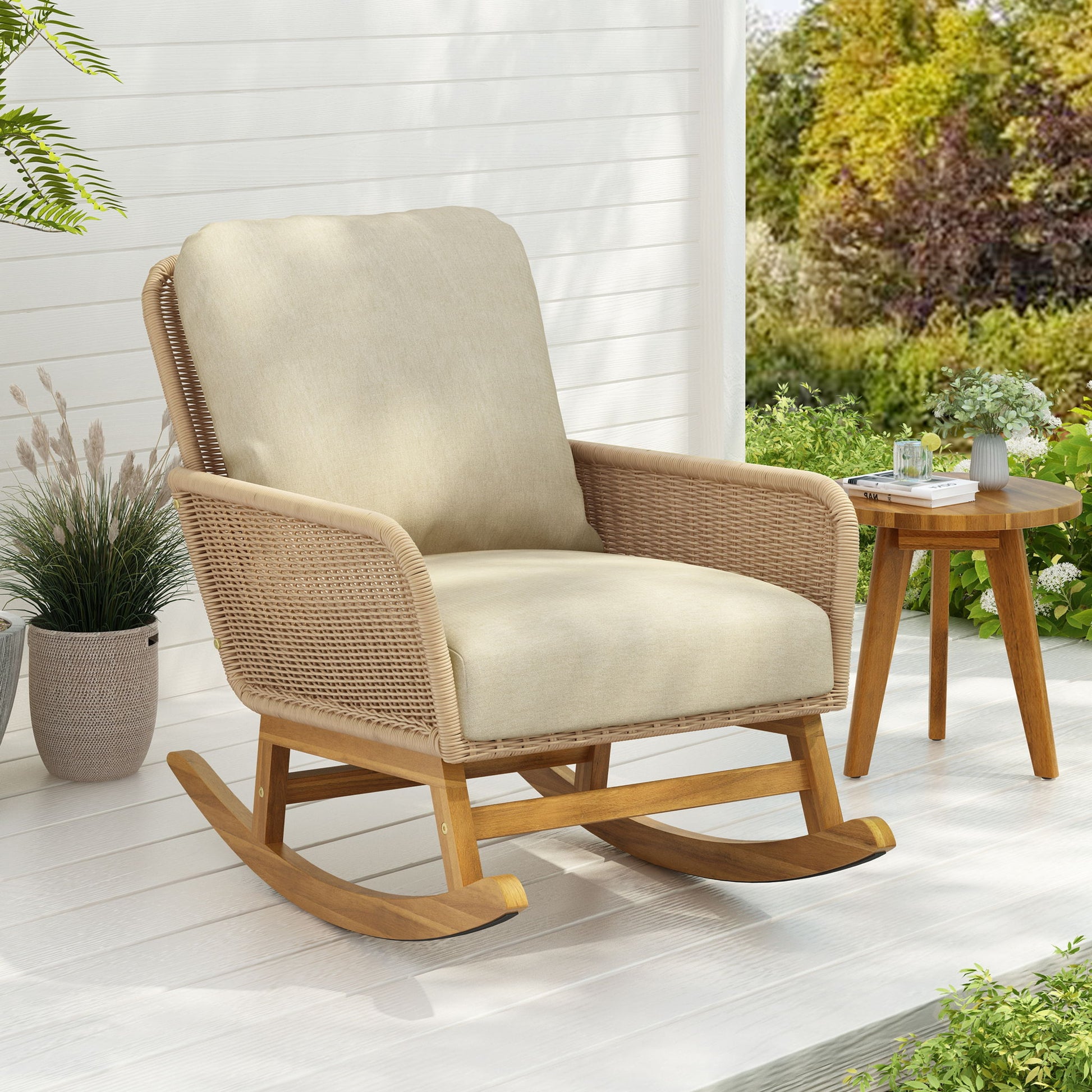 Contemporary Minimalist Wicker Rocking Chair With Soft Polyester Cushions - Best Buy Furniture