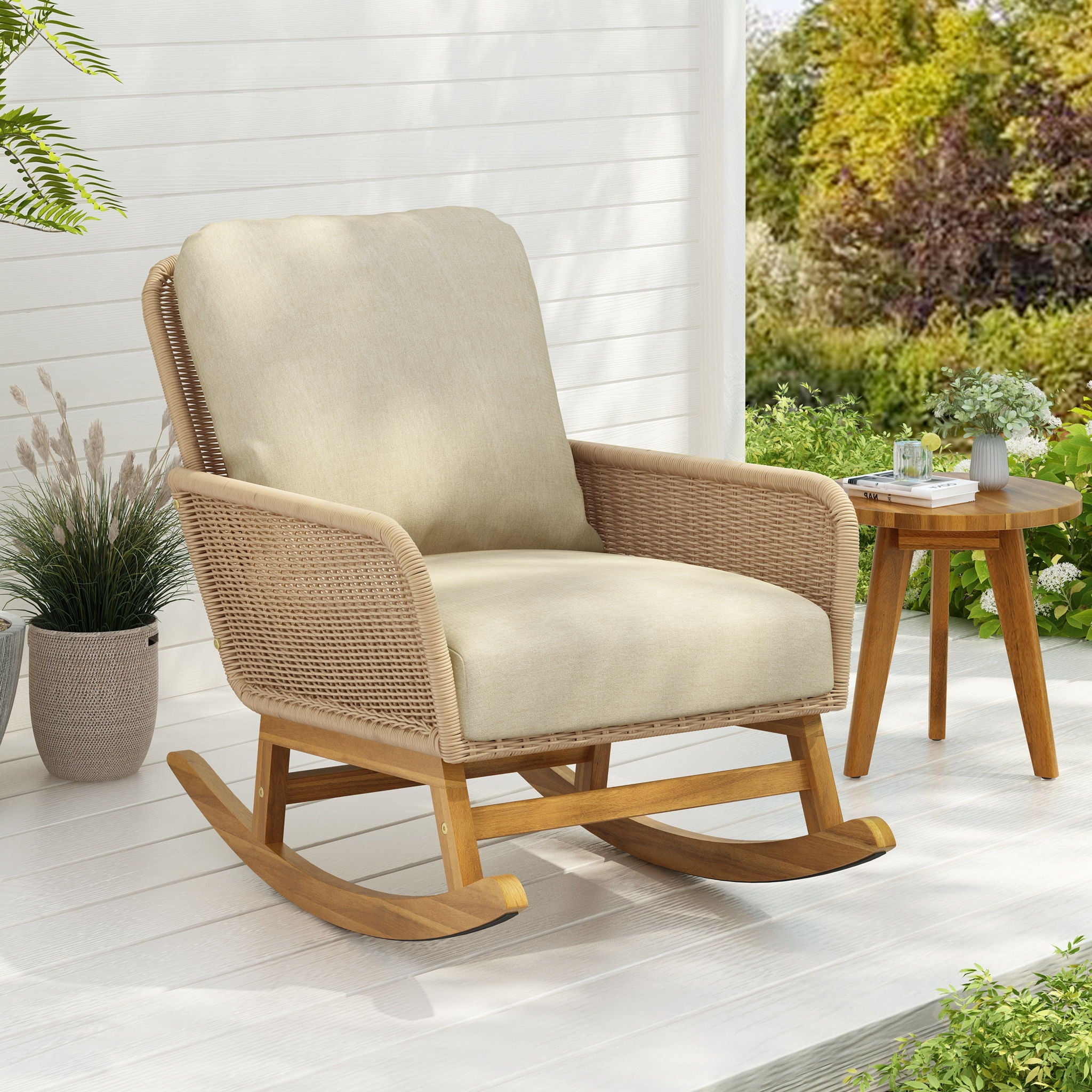 Contemporary Minimalist Wicker Rocking Chair With Soft Polyester Cushions - Best Buy Furniture