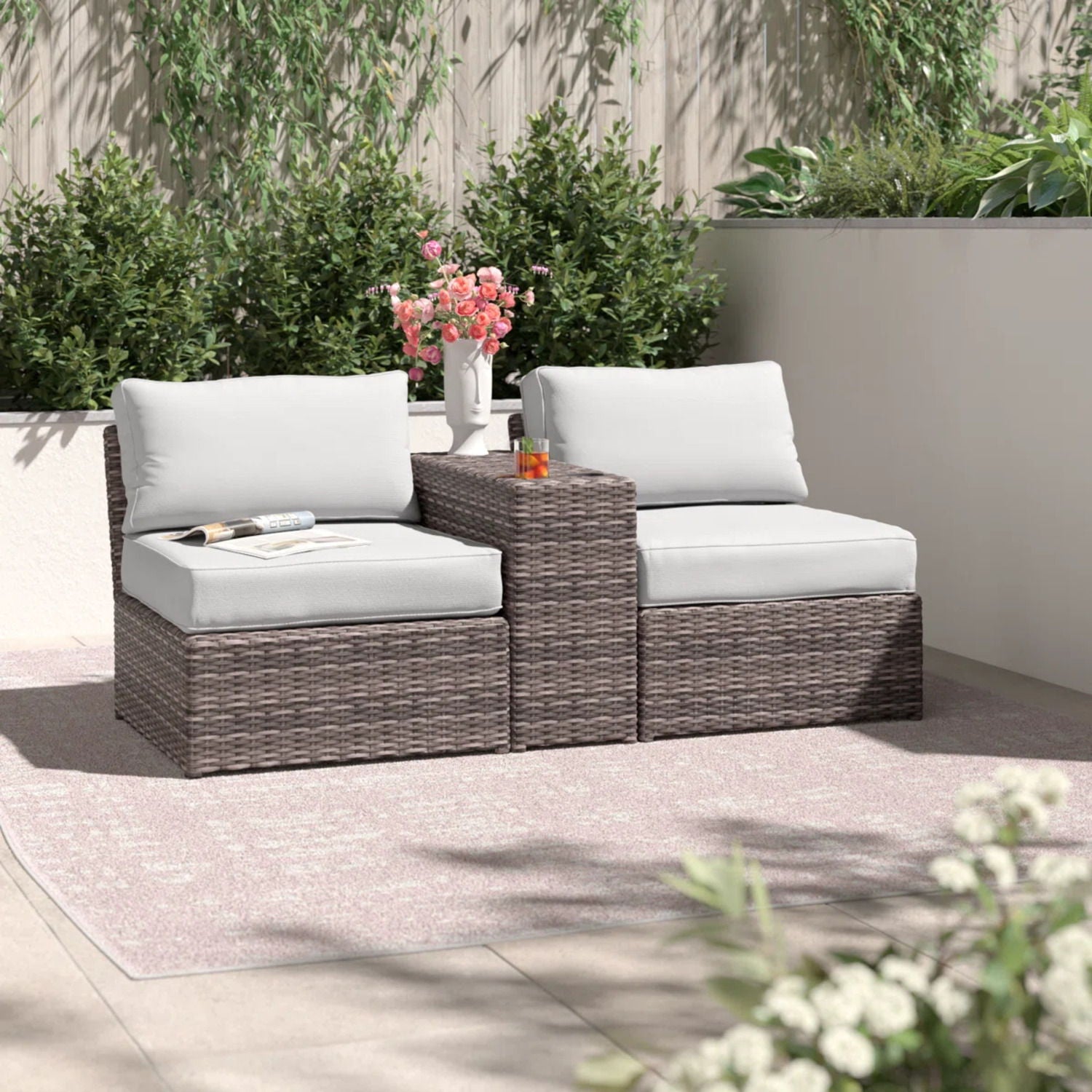 2 Person Wicker Conversation Set With Cushions, Weather Resistant - Best Buy Furniture