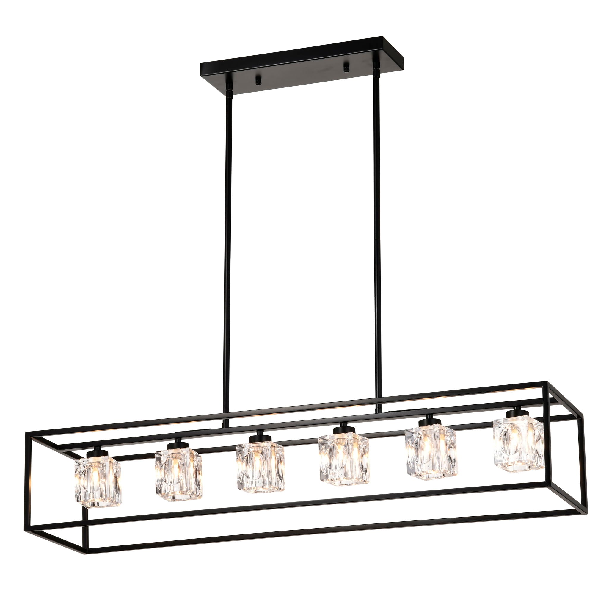 6 Light Farmhouse Chandelier, Modern Industrial Linear Rectangular Crystal Pendant Light Cage Chandelier For Dining Room, Kitchen Island, Bar, Long Table, G9*6 Bulbs Included - Matte Black - Best Buy Furniture