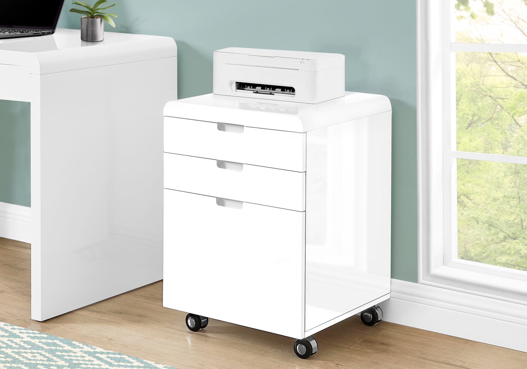 File Cabinet, Rolling Mobile, Storage Drawers, Printer Stand, Office, Work, Glossy Contemporary, Modern - White - Best Buy Furniture