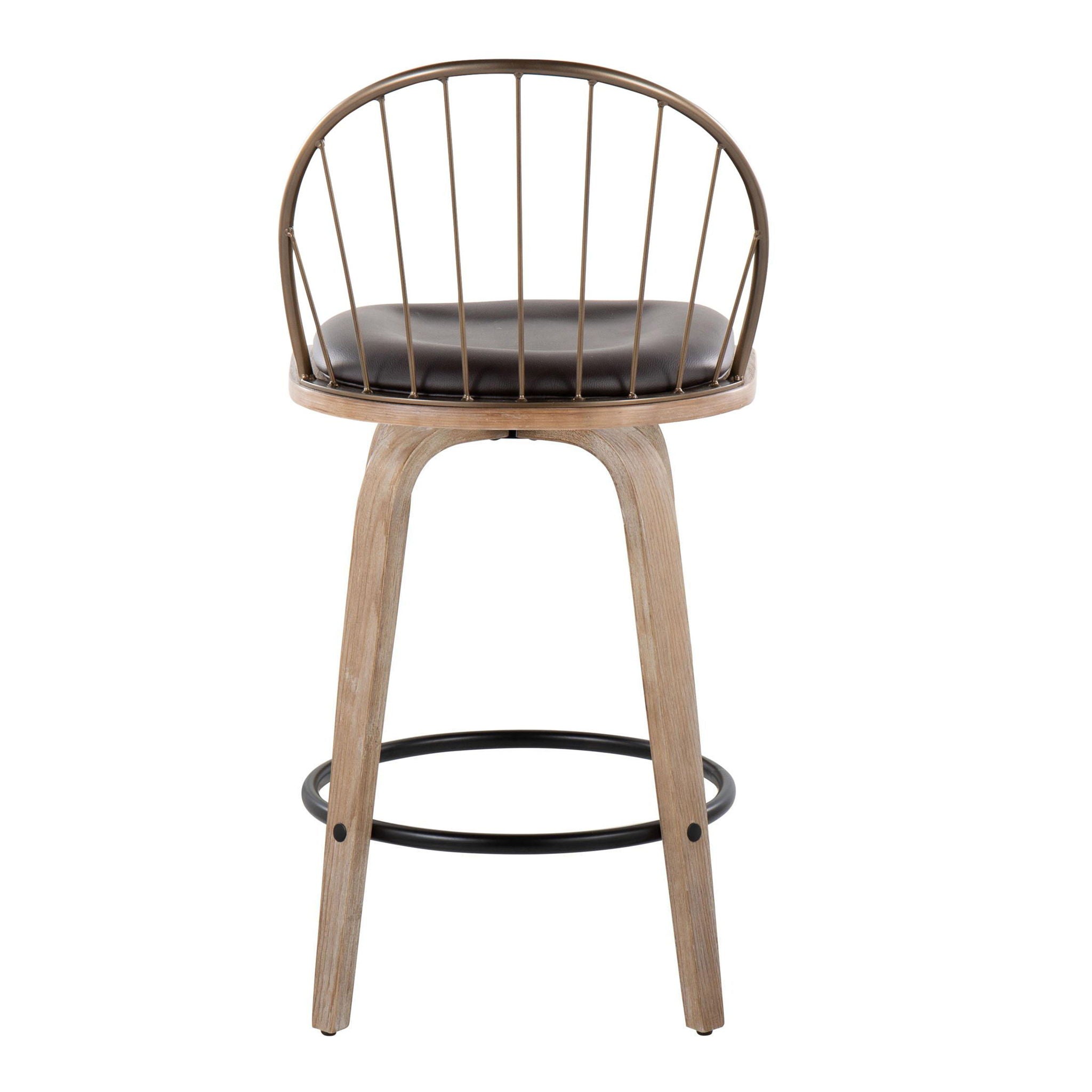 Riley - Farmhouse Fixed Height Counter Stool Round Footrest With Removable Cushion (Set of 2) - White Washed / Antique Copper / Brown - Best Buy Furniture