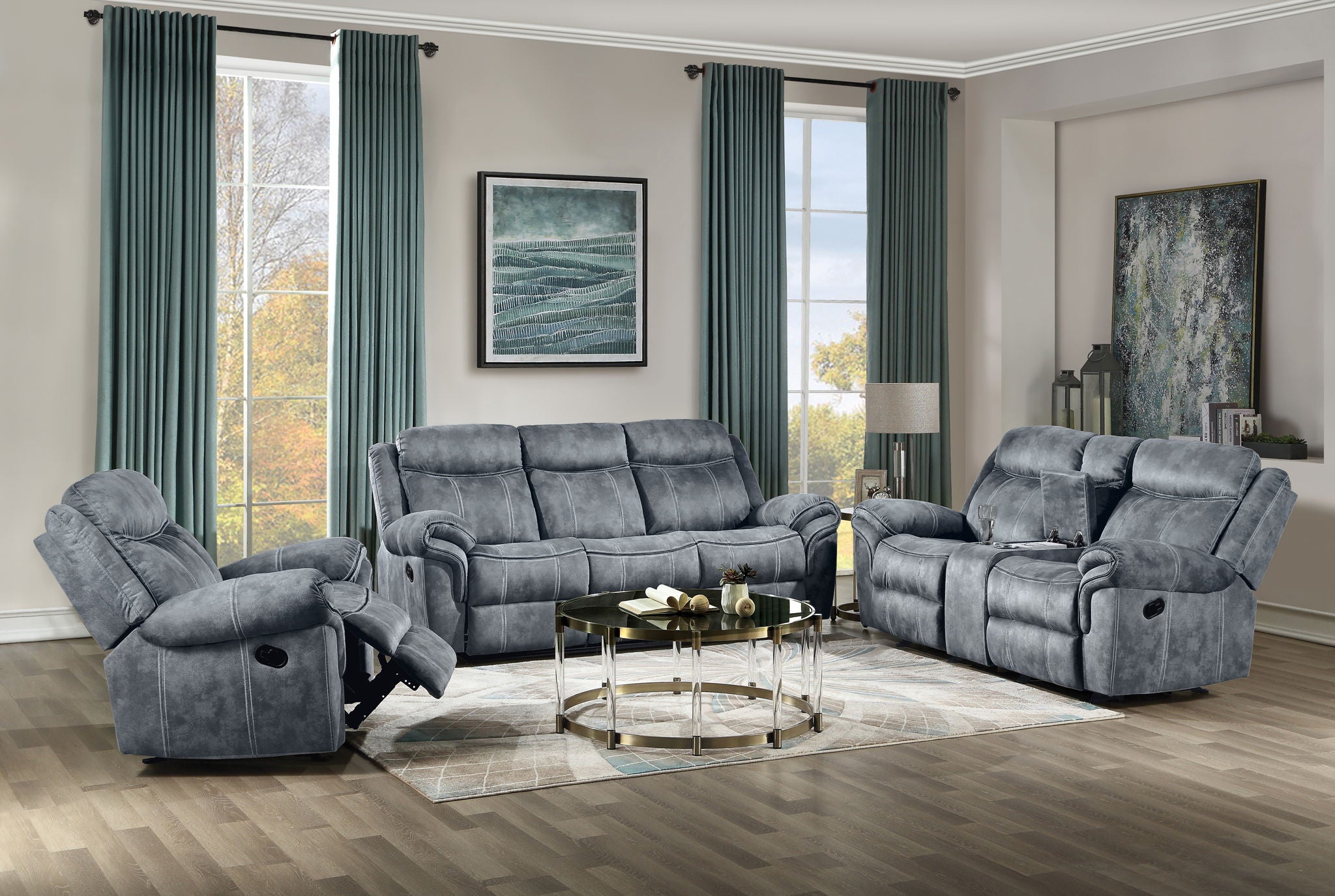 Zubaida - Two Tone Velvet 3 Piece Recliner Living Room Set - Best Buy Furniture