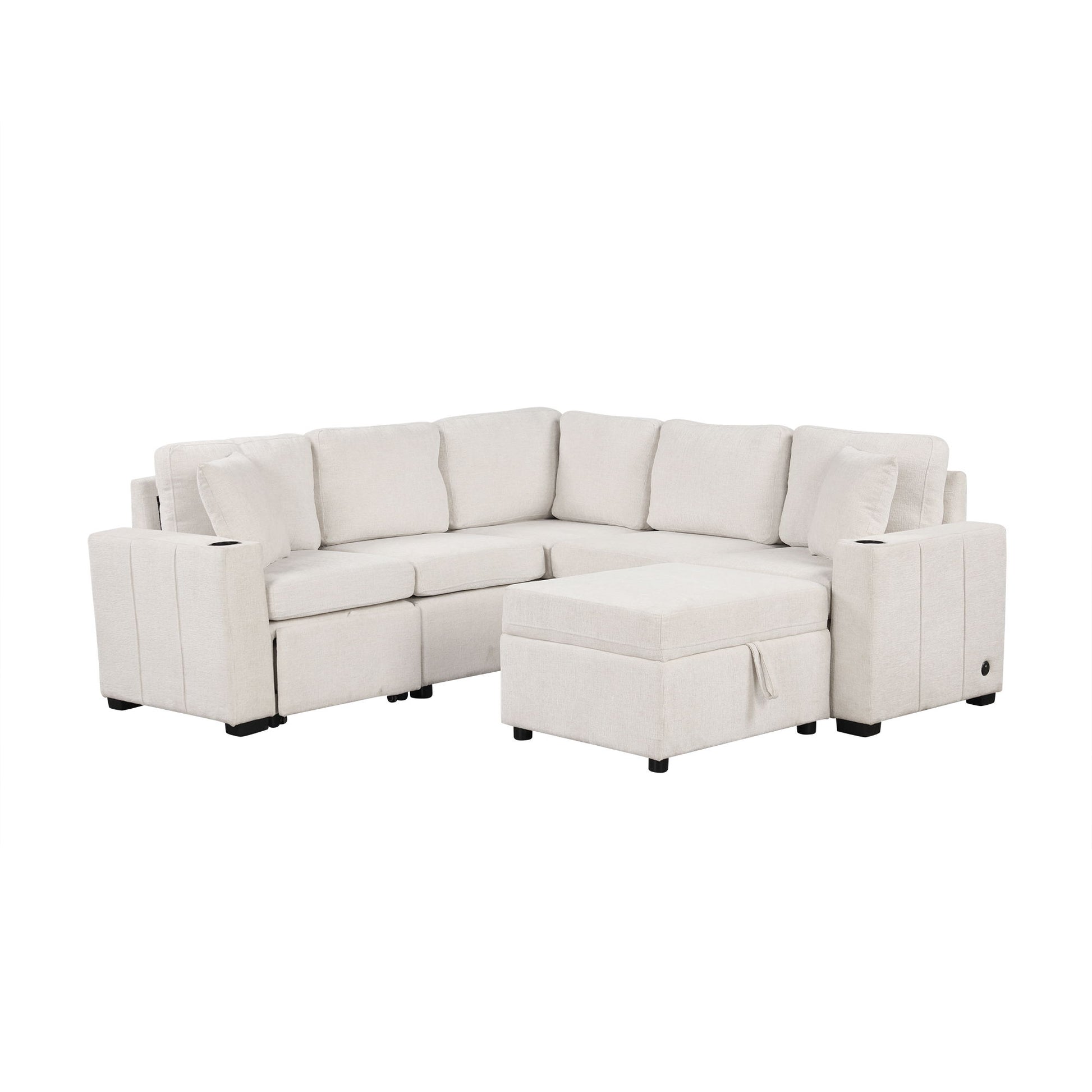 Sectional Sofa Convertible Pull-Out Sofa Bed With A Movable Storage Ottoman For Living Room - Best Buy Furniture