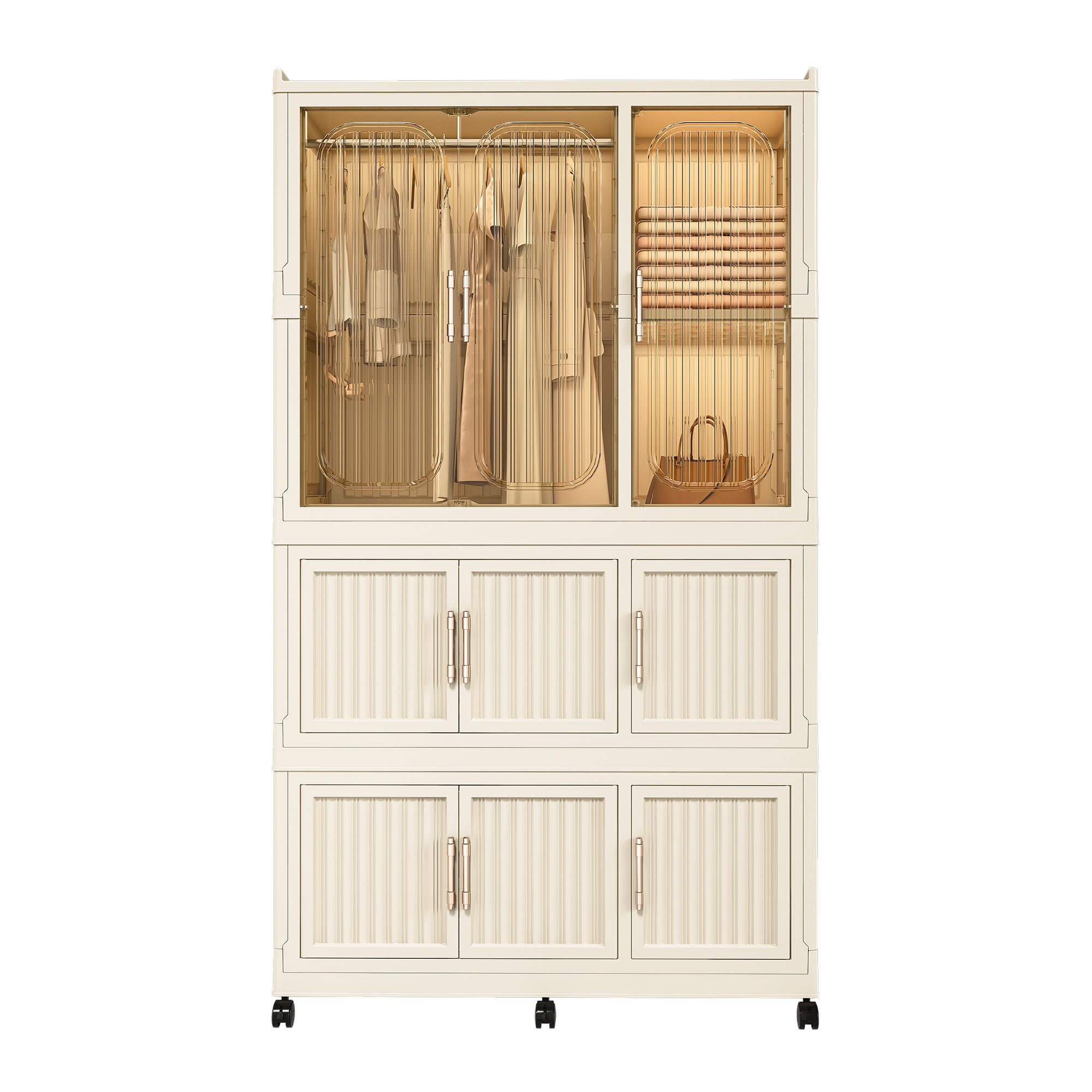 Portable Wardrobe Closet Storage Organizer With 9 Magnetic Doors - Cream White - Best Buy Furniture