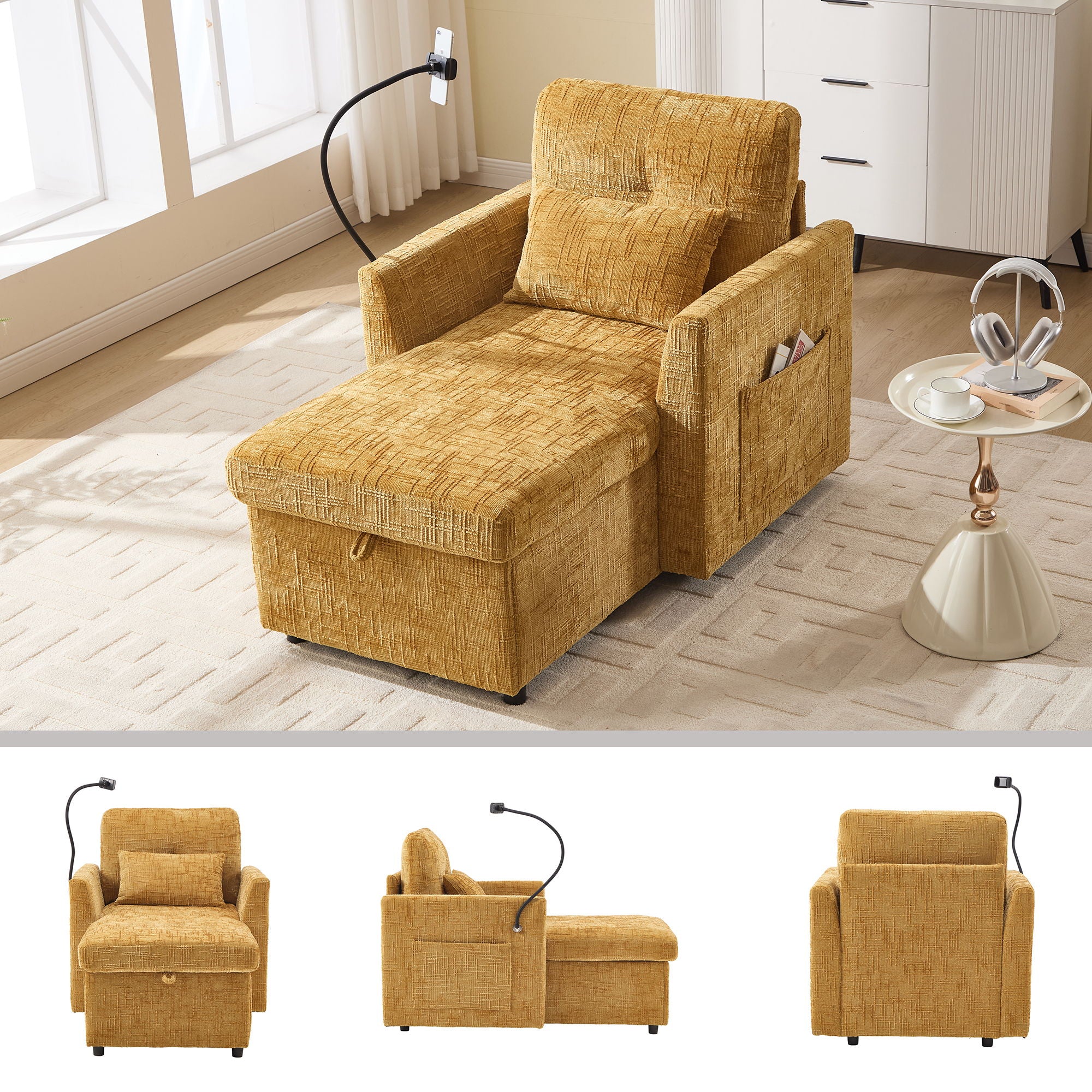 Multifunctional Chenille Recliner Sofa With Storage And Phone Bracket - Best Buy Furniture