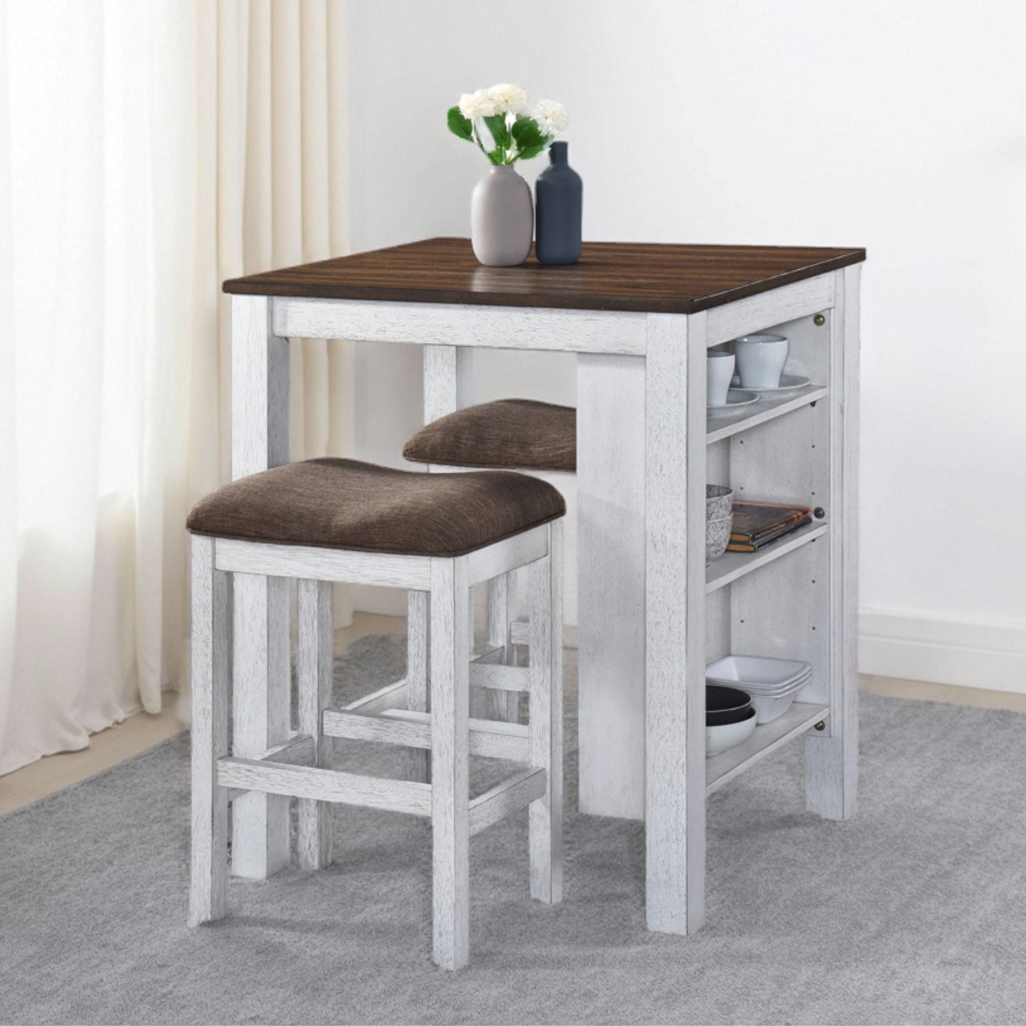 3 Pieces Counter Set Storage Space For Small Space Modern Farmhouse Design Retro Design Easy To Assembly - Antique Dark Oak / Antique White - Best Buy Furniture