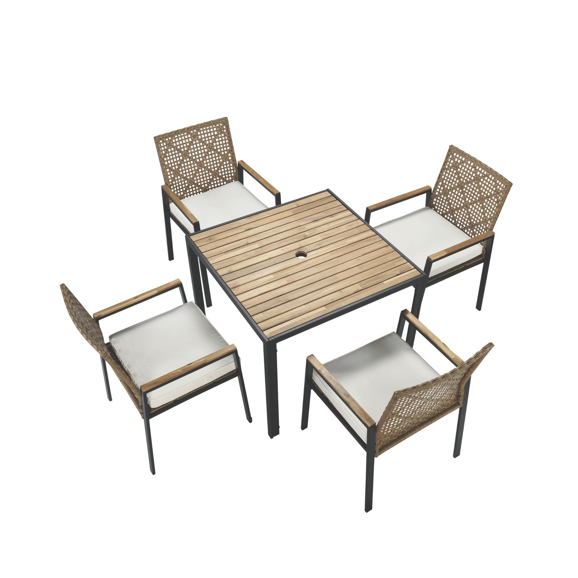 5 Piece Patio Dining Table Set, Acacia Wood Table Top With Umbrella Hole - Best Buy Furniture