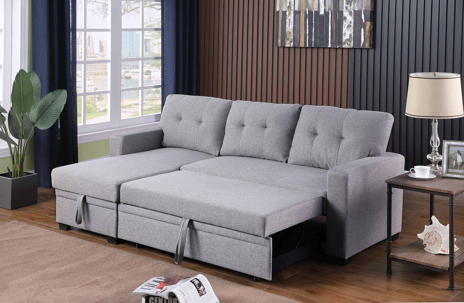 Upholstered Pull Out Sectional Sofa With Chaise - Best Buy Furniture