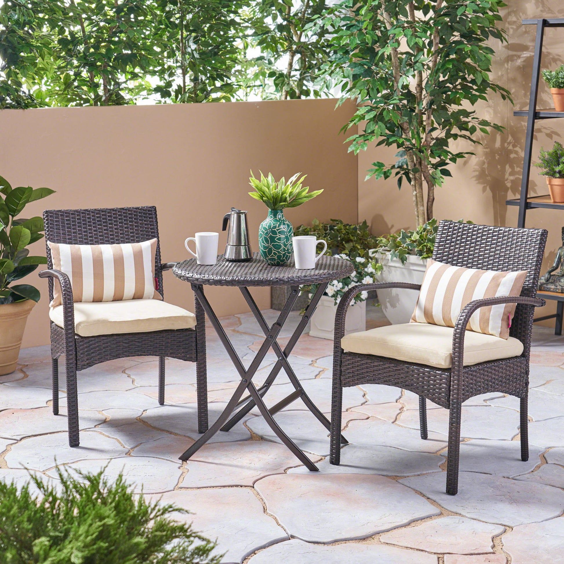 Outdoor Wicker Bistro Set With 2 Chairs - Brown Multi - Best Buy Furniture