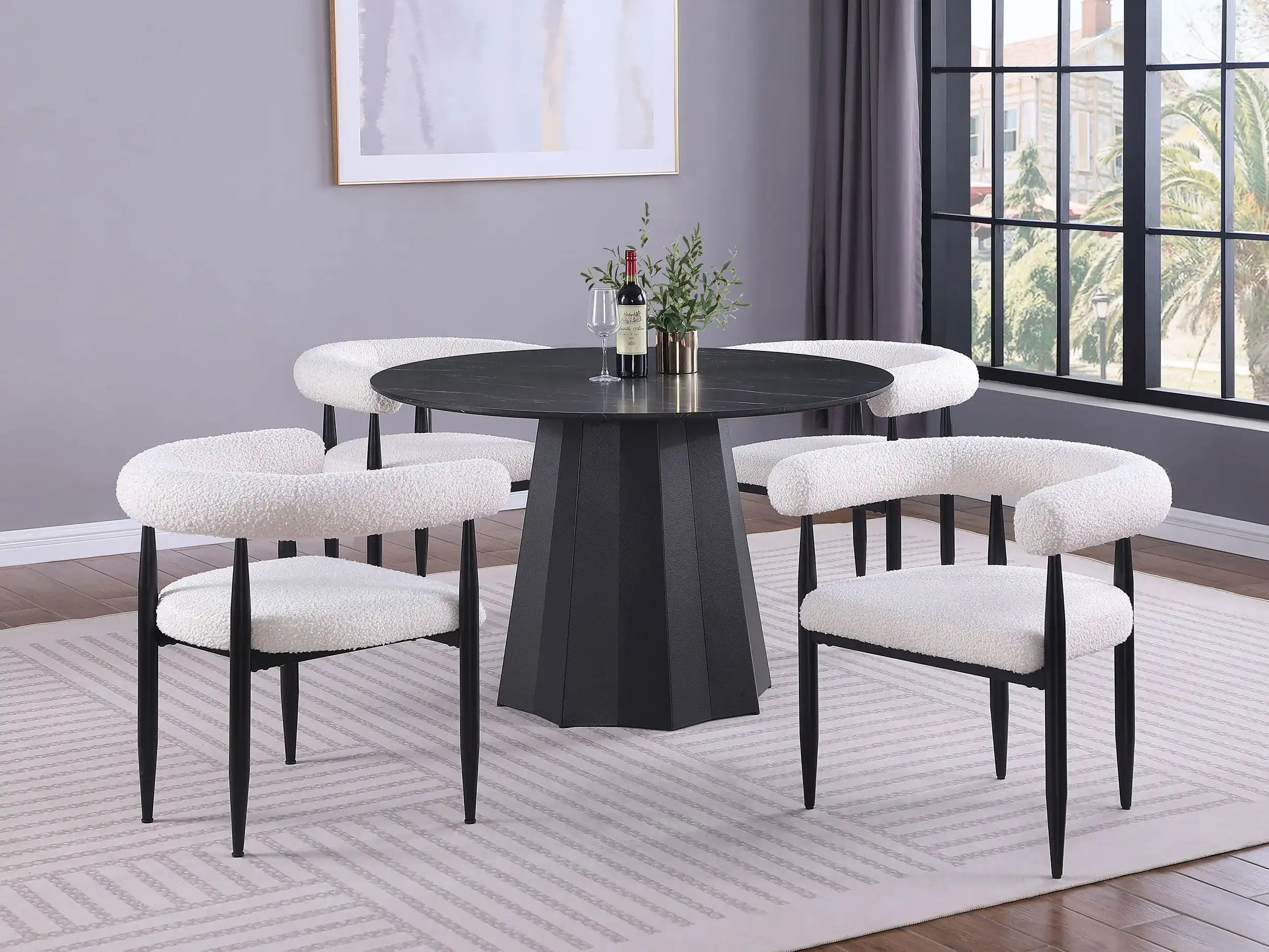 Camden - 5 Piece Round Faux Marble Top Dining Table Set - Black - Best Buy Furniture