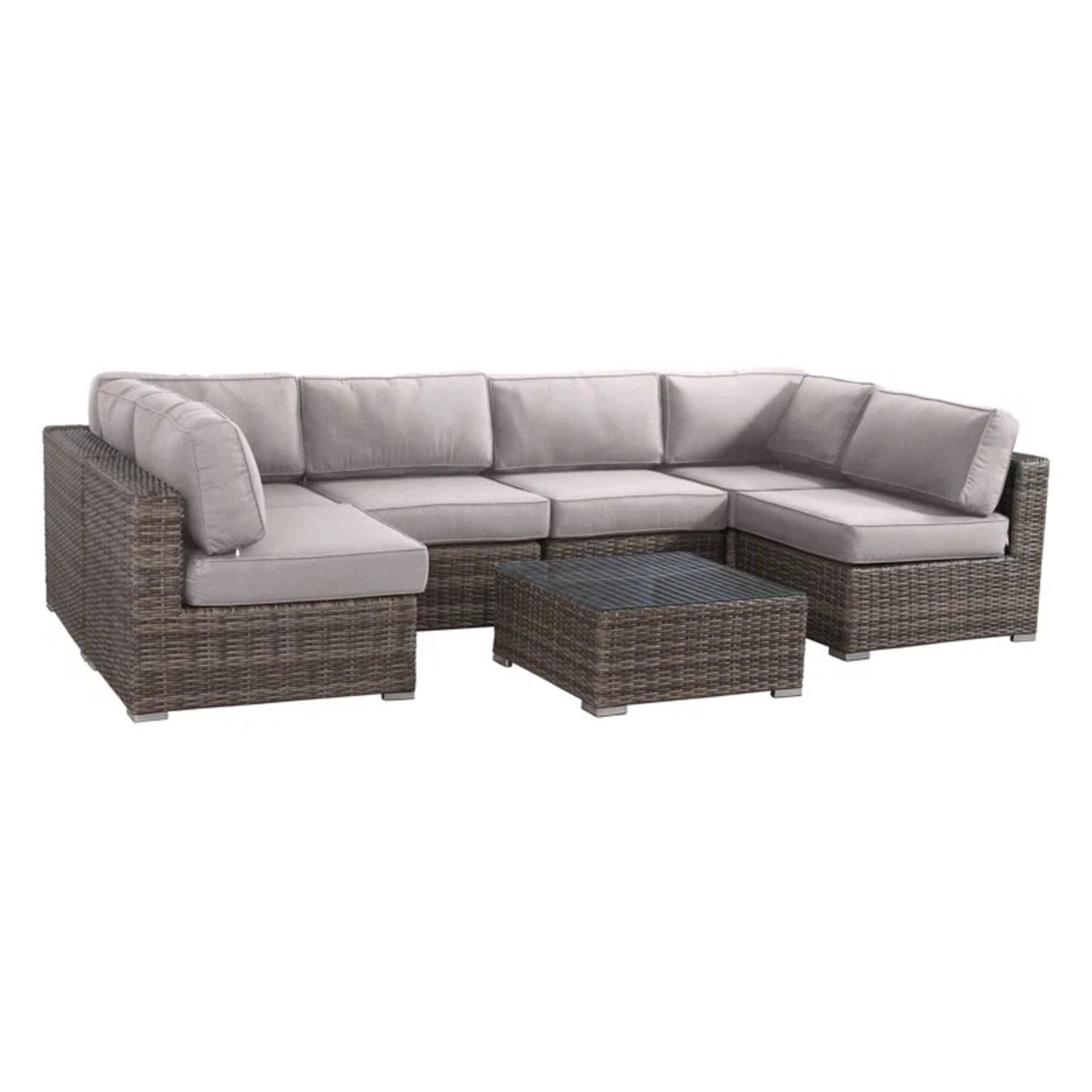 6 Person Wicker Seating Group With Premium Cushions - Gray Mix - Best Buy Furniture