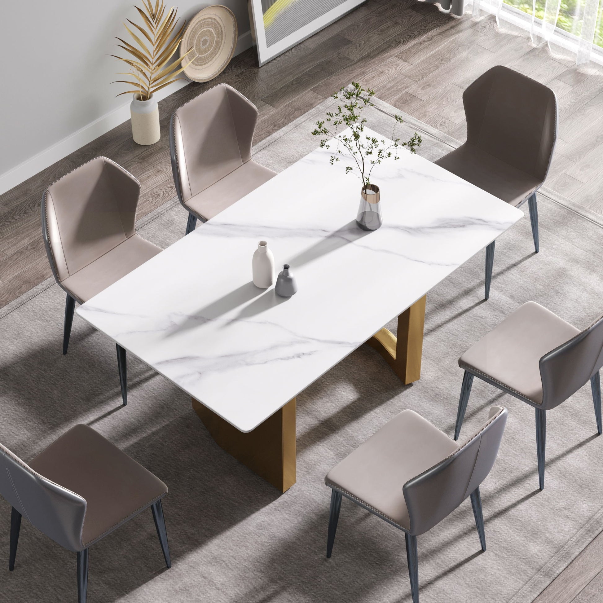 Modern Artificial Stone White Straight Edge Metal Leg Dining Table - Best Buy Furniture