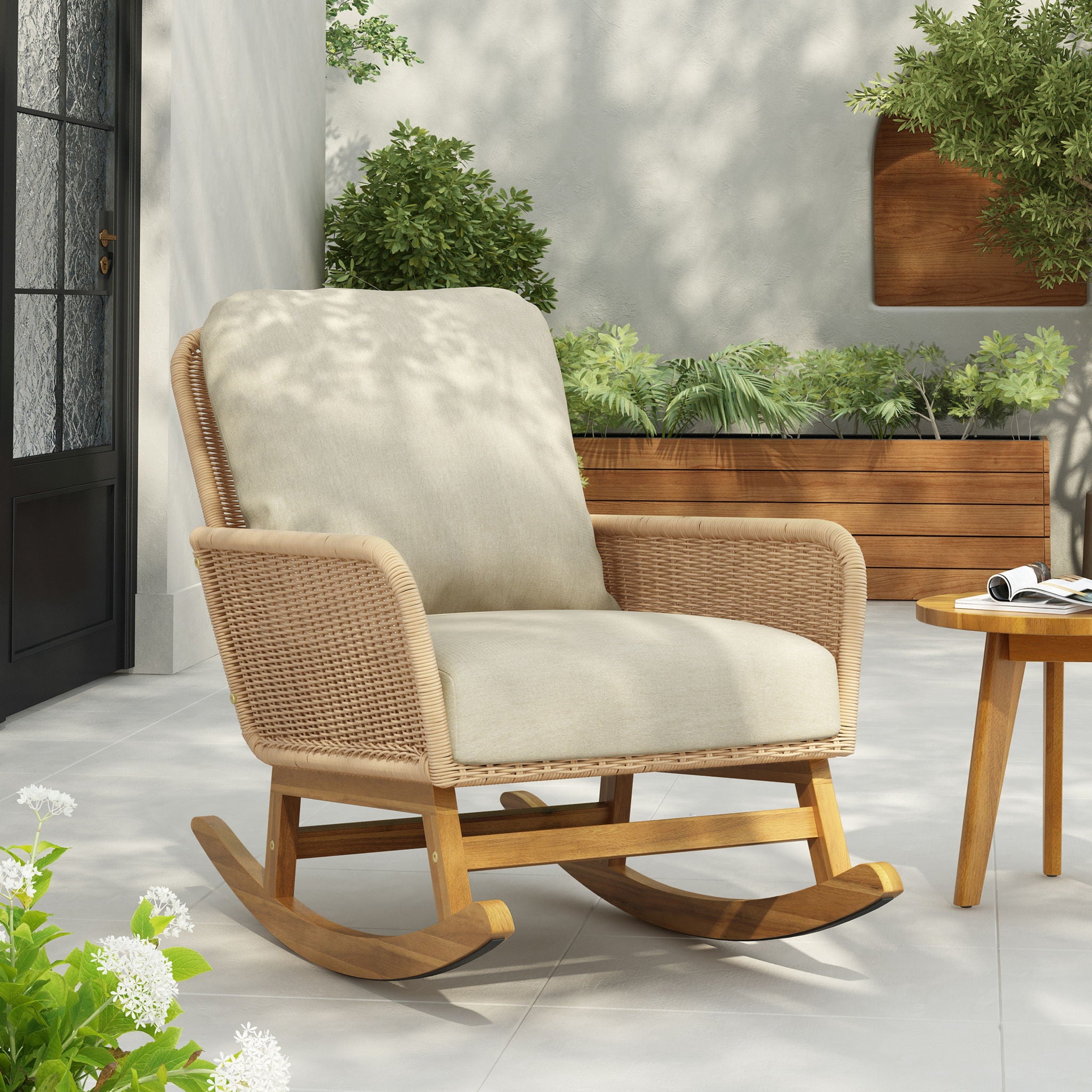 Contemporary Minimalist Wicker Rocking Chair With Soft Polyester Cushions - Best Buy Furniture