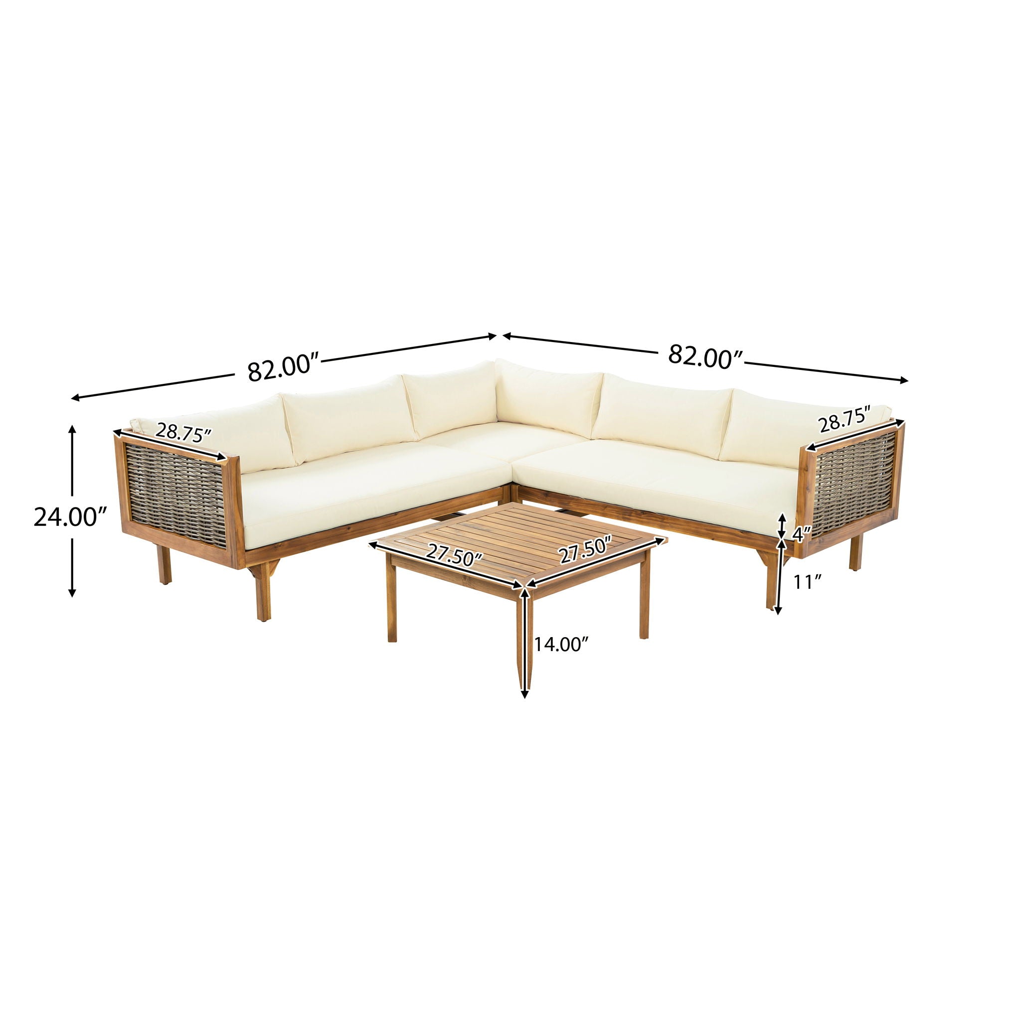 Premium Outdoor Sofa Set With Waterproof Cushions Sectional Seating Group With Acacia Wood And Wicker - Brown Mix / Beige - Best Buy Furniture