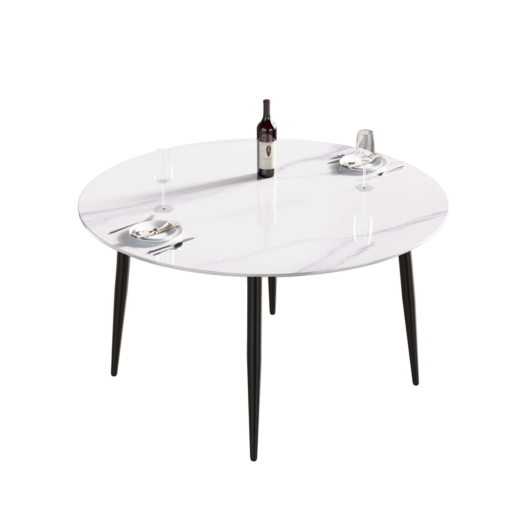 Modern Man-Made Stone Round Metal Dining Table-Position For 6 People - Best Buy Furniture