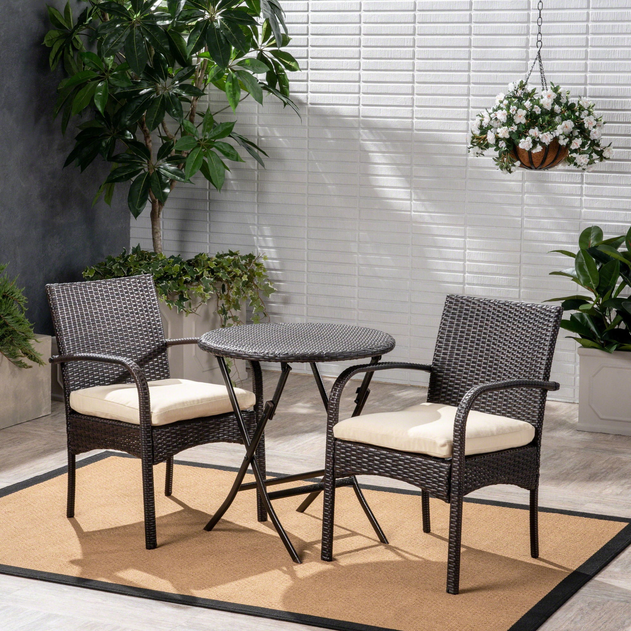 Outdoor Wicker Bistro Set With 2 Chairs - Brown Multi - Best Buy Furniture