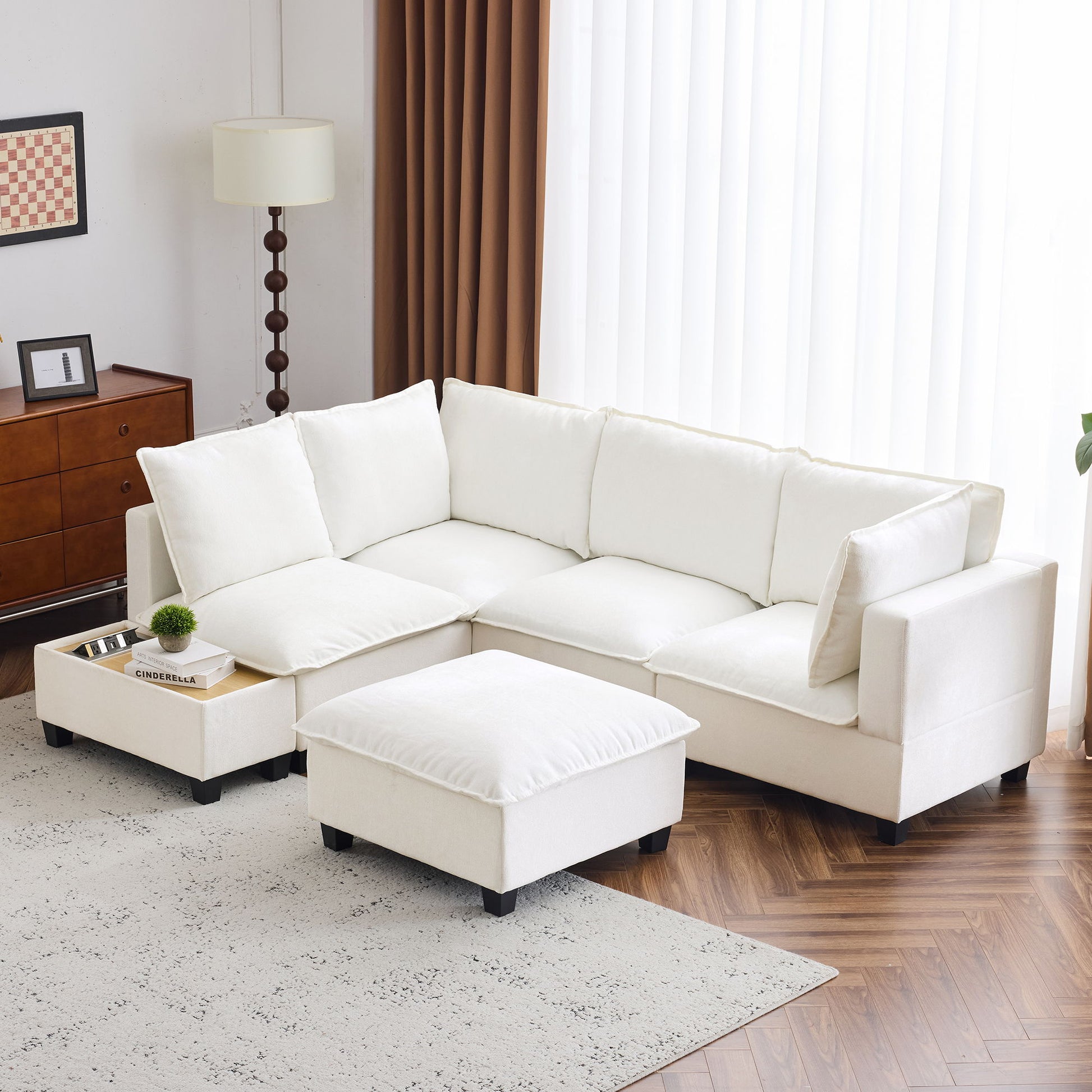 U-Shaped Sectional Modular Sofa With A Movable Ottoman, A Coffee Table With Hidden Charging Devices For Living Room - Best Buy Furniture
