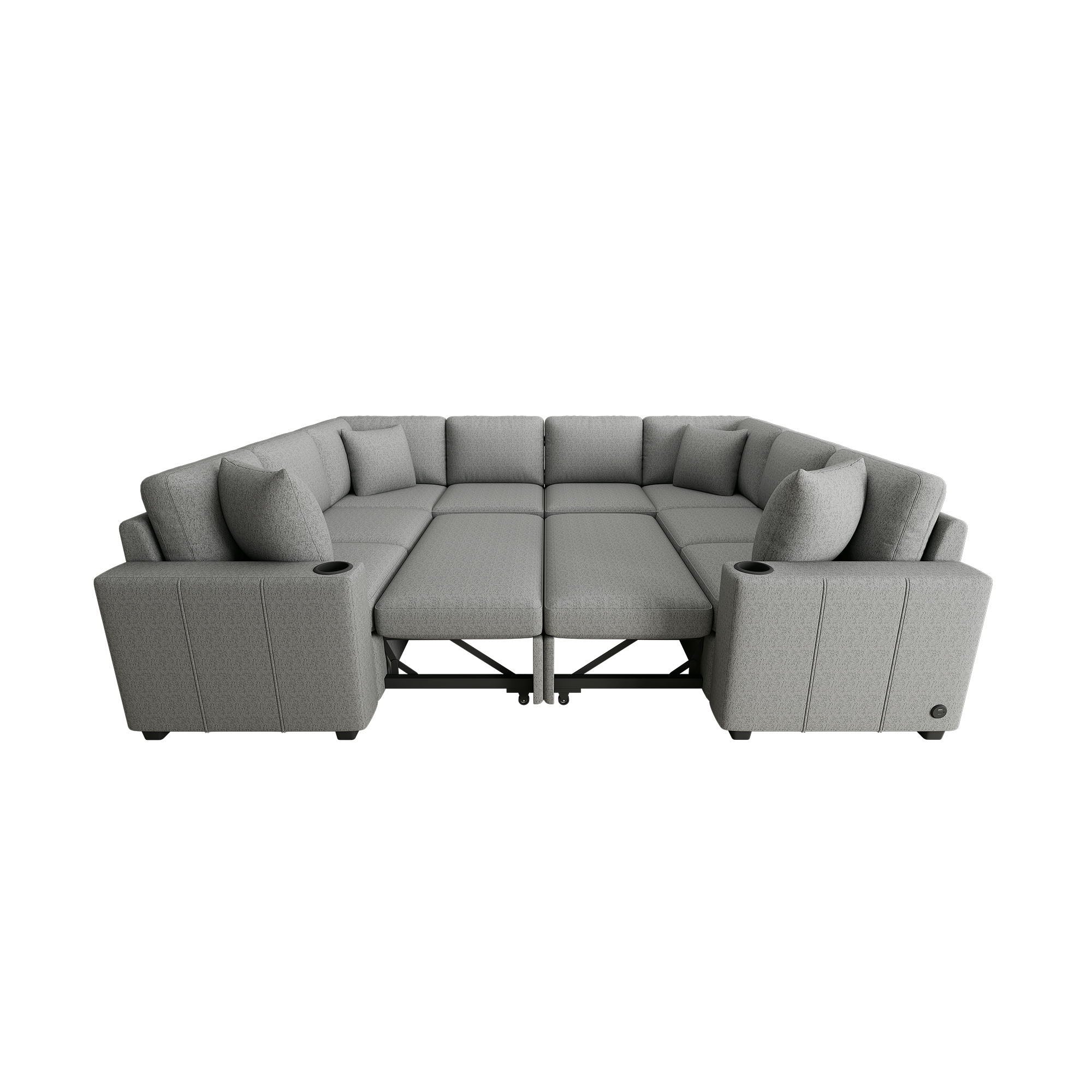 Modern U-Shaped Sectional Sofa Convertible Pull-Out Sofa Bed With USB Ports And Cup Holders - Best Buy Furniture