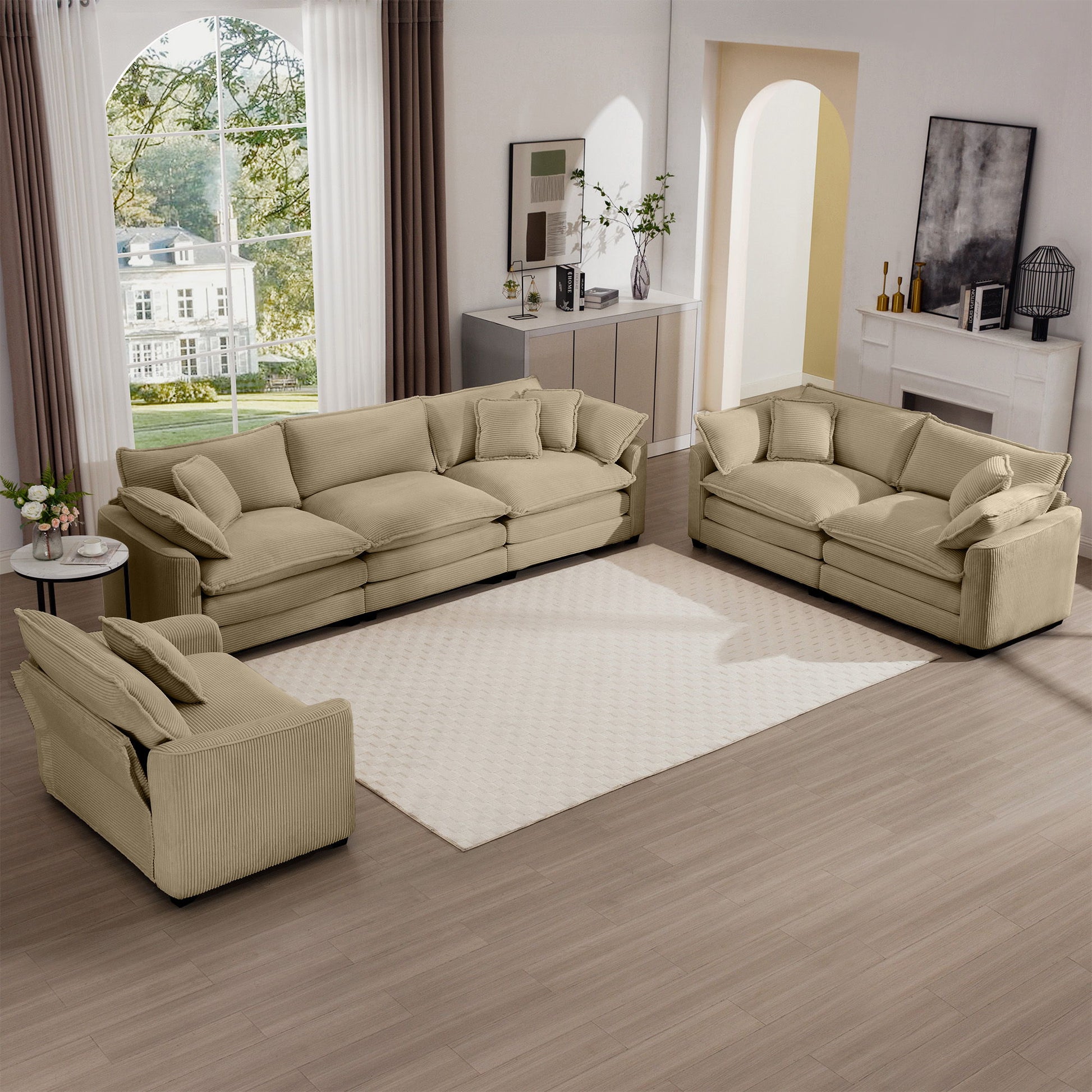 Elegant Corduroy Oversized Sectional Sofa Set With Deep Seats And Flexible Layout - Best Buy Furniture