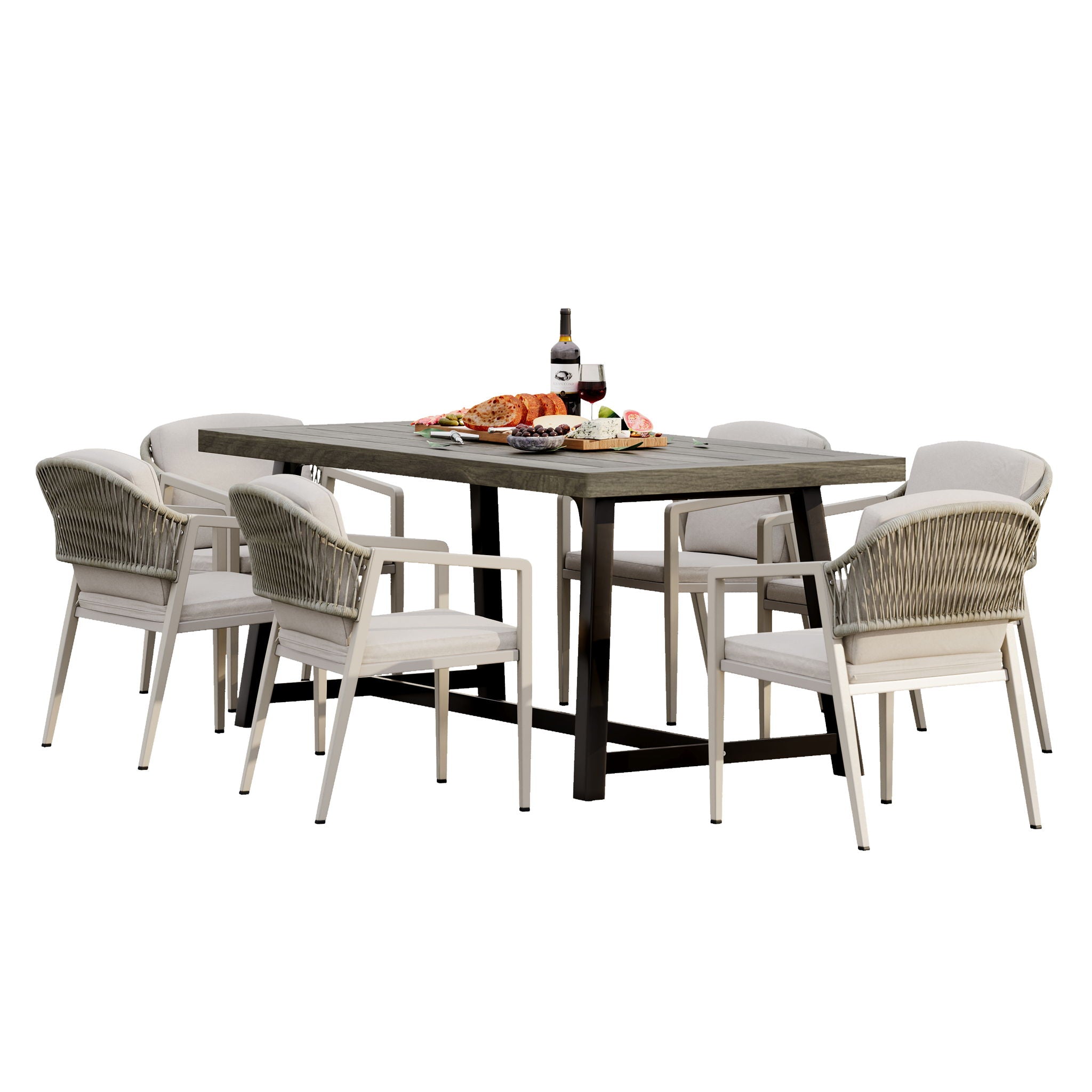 7 Pieces Modern Outdoor Dining Set With Acacia Wood Table And Chairs - Best Buy Furniture
