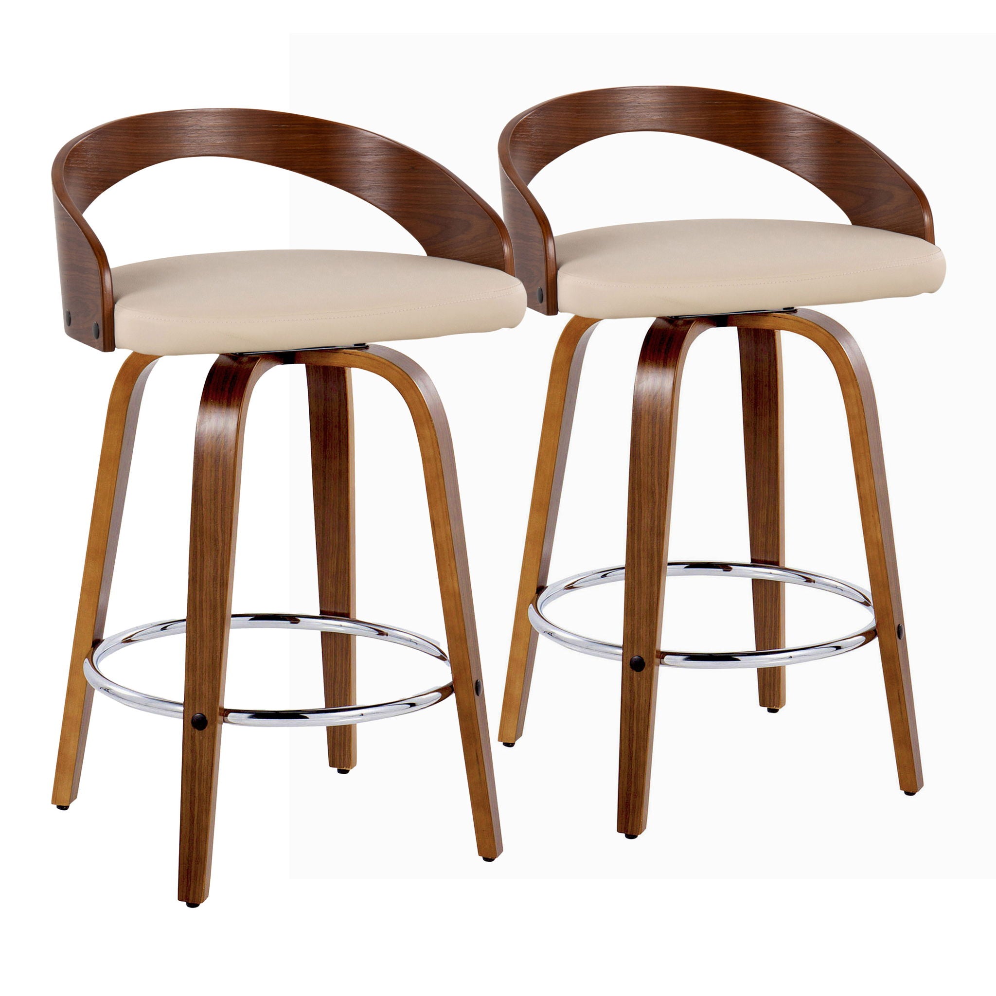 Grotto - Mid Century Modern Elegant Fixed Height Counter Stool With Swivel With Round Footrest (Set of 2) - Best Buy Furniture