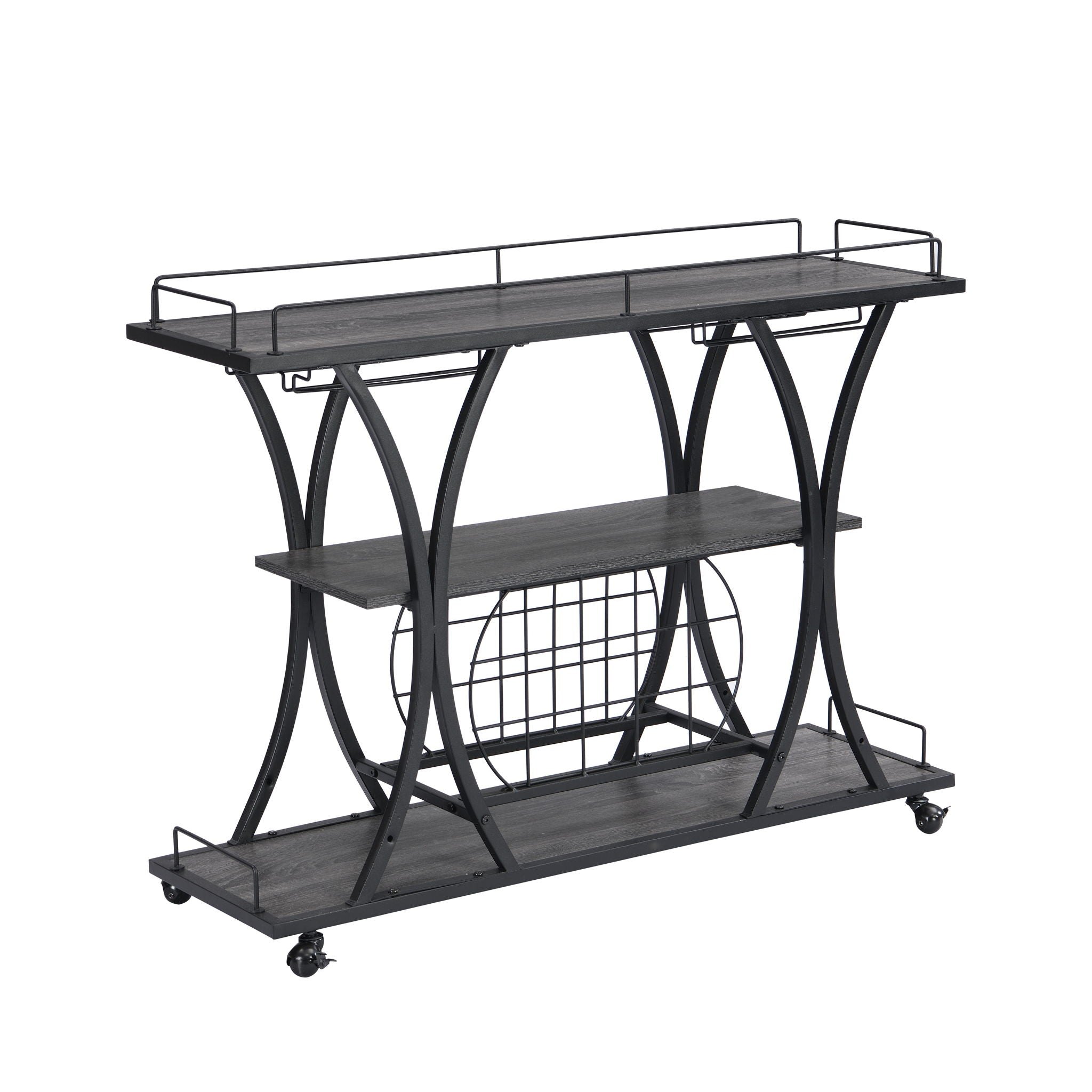 Industrial Bar Cart Kitchen Bar & Serving Cart For Home With Wheels 3 Tier Storage Shelves - Black / Gray - Best Buy Furniture