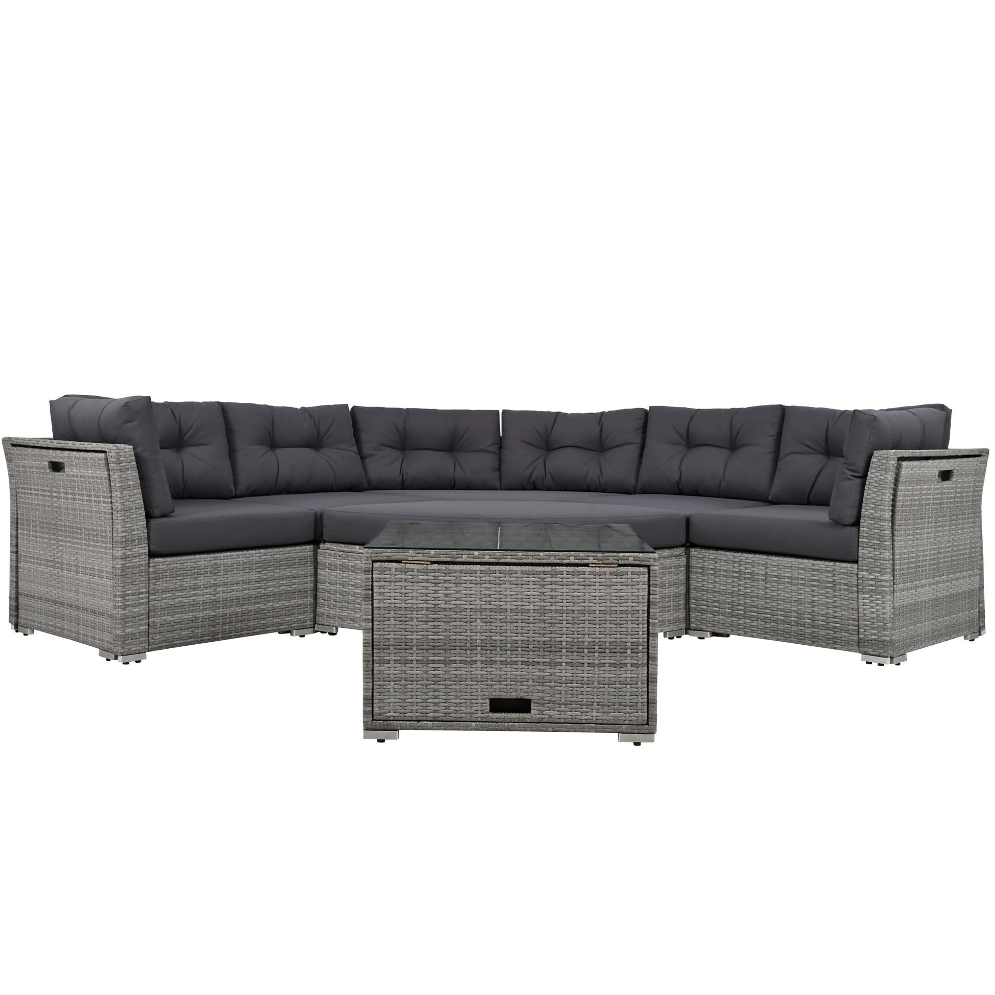 Elegant Patio Furniture Set Outdoor Daybed Rattan Sectional With Cushions And Center Table - Gray - Best Buy Furniture