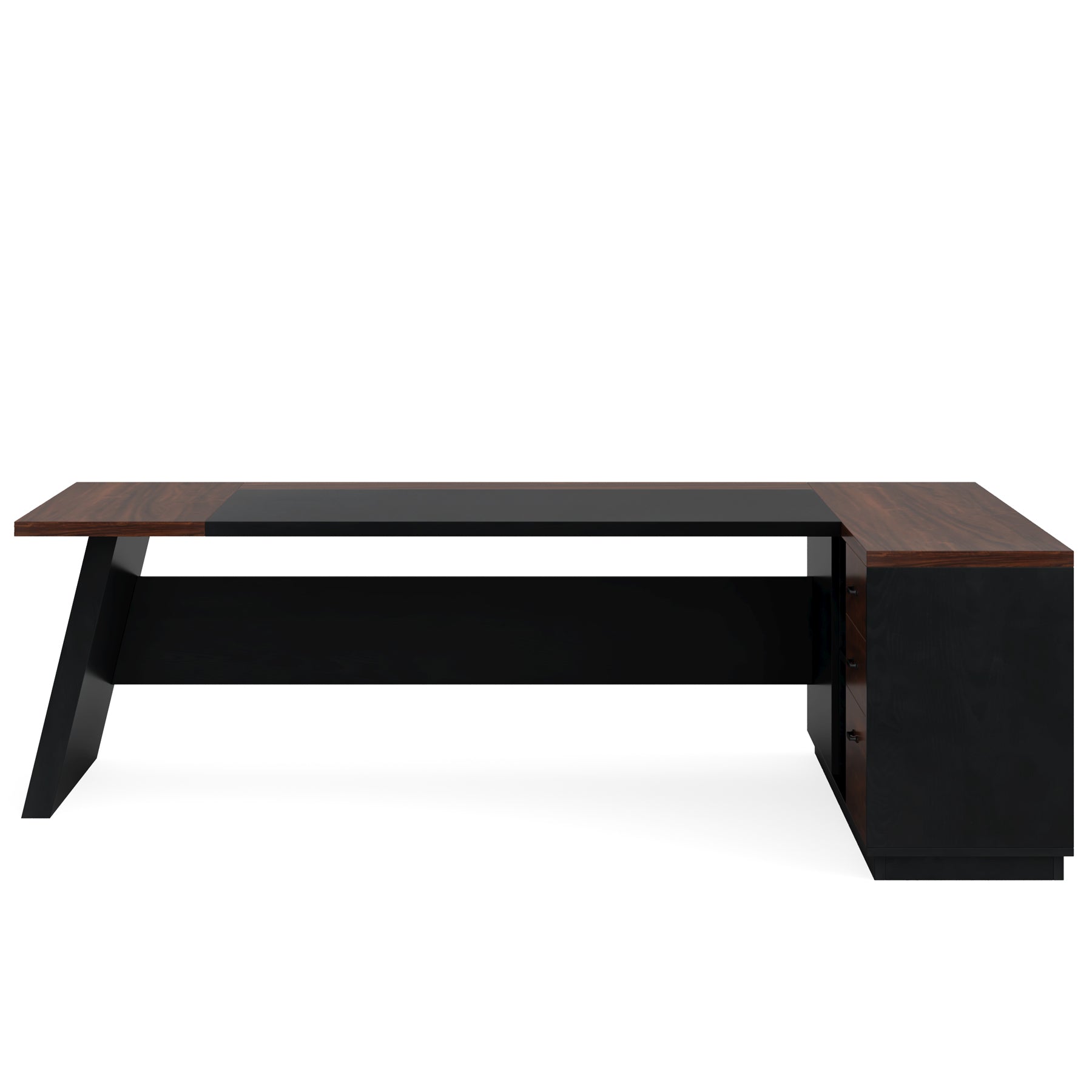 Modern Executive Desk with File Cabinet & Drawers, Large Modern Home Office Computer Workstation with Storage Shelves, Dark Walnut + Black - Best Buy Furniture