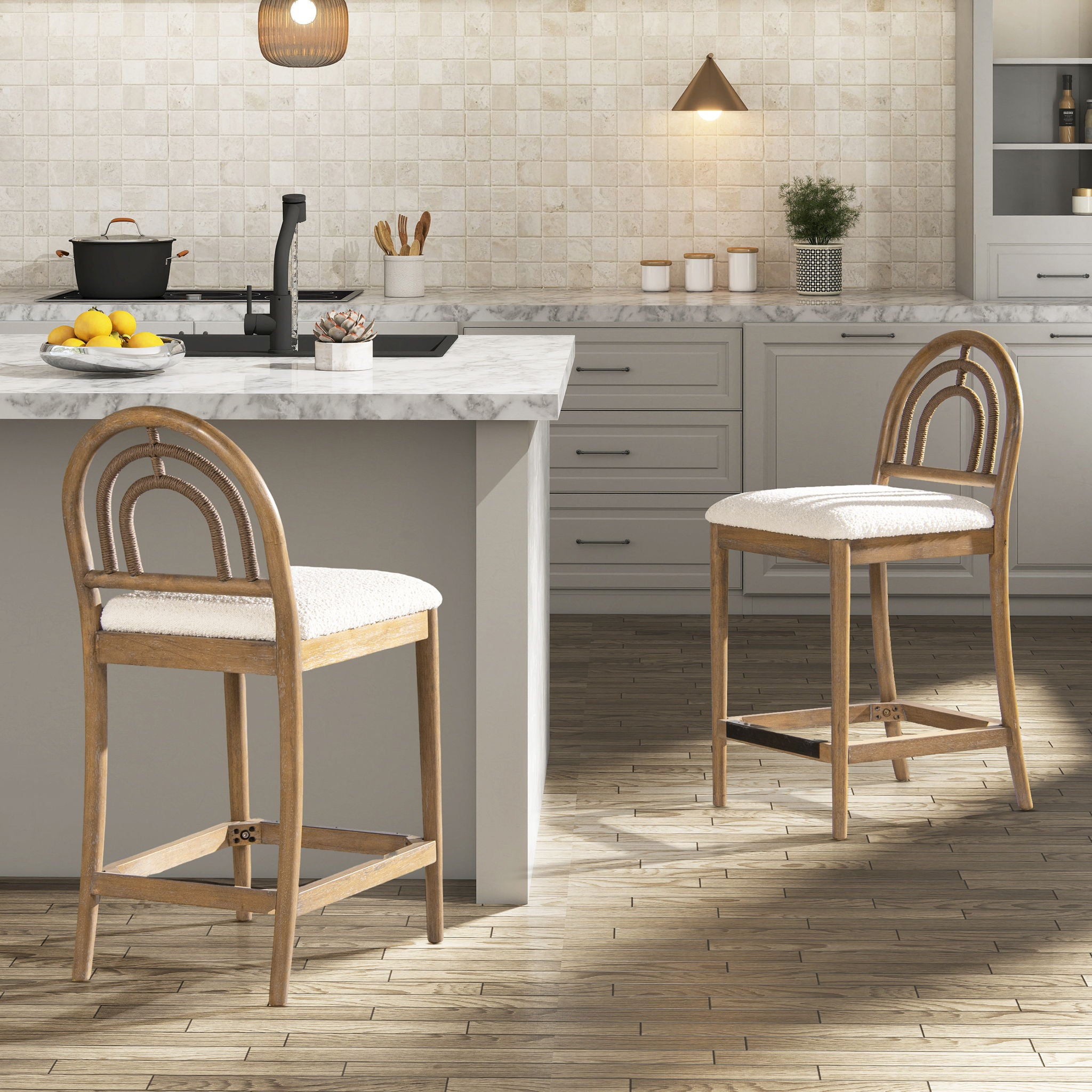 Leon - Arched Back & Upholstered Counter Stool (Set of 2) - Ivory White - Best Buy Furniture