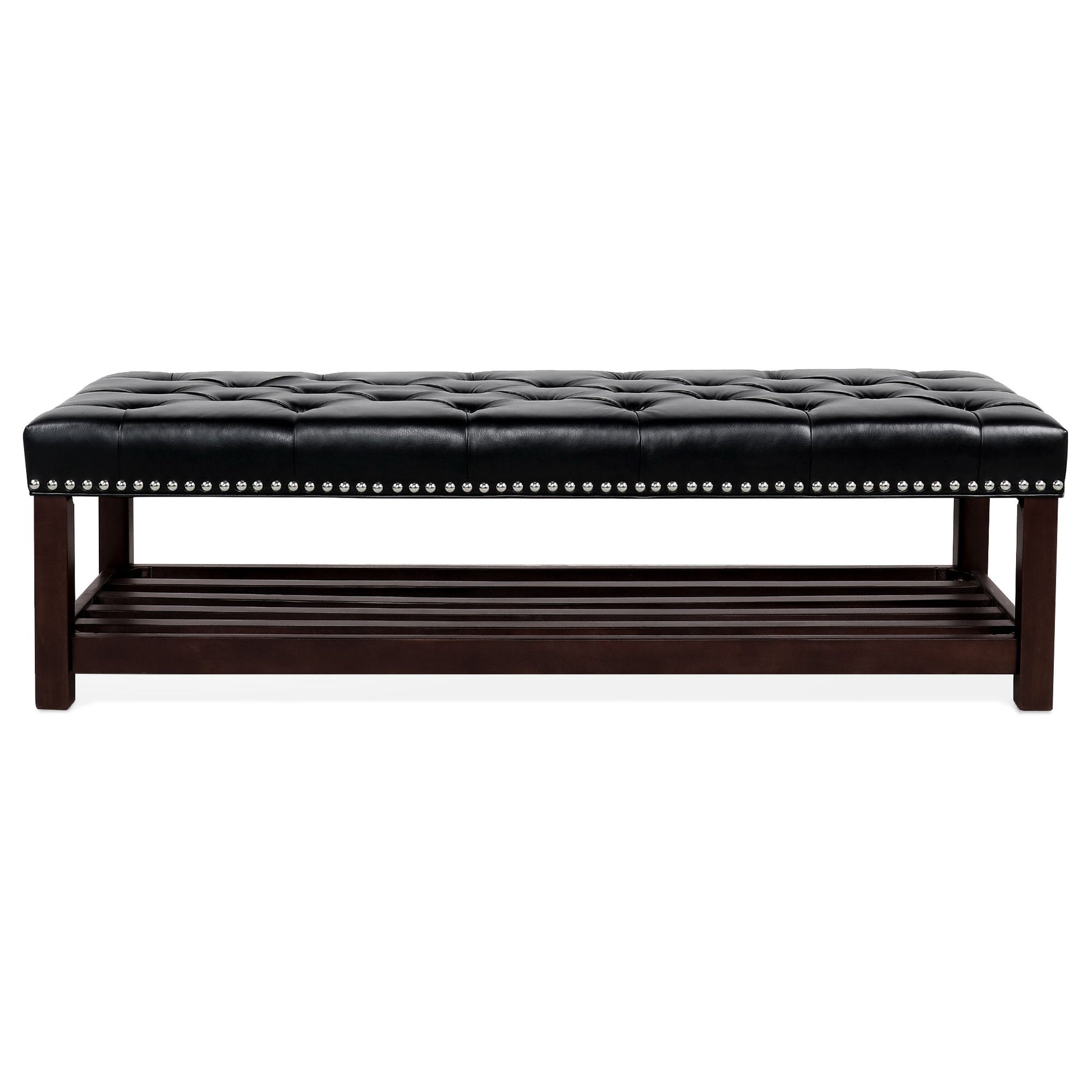 Bedroom End Of Bed Bench Tufted Upholstered End Of Bed Bench End Of Bed Entrance Shoe Bench With Nailhead Trim And Shelf Bedroom Upholstered Leather Bench Living Room Shoe Rack Footstool - Best Buy Furniture