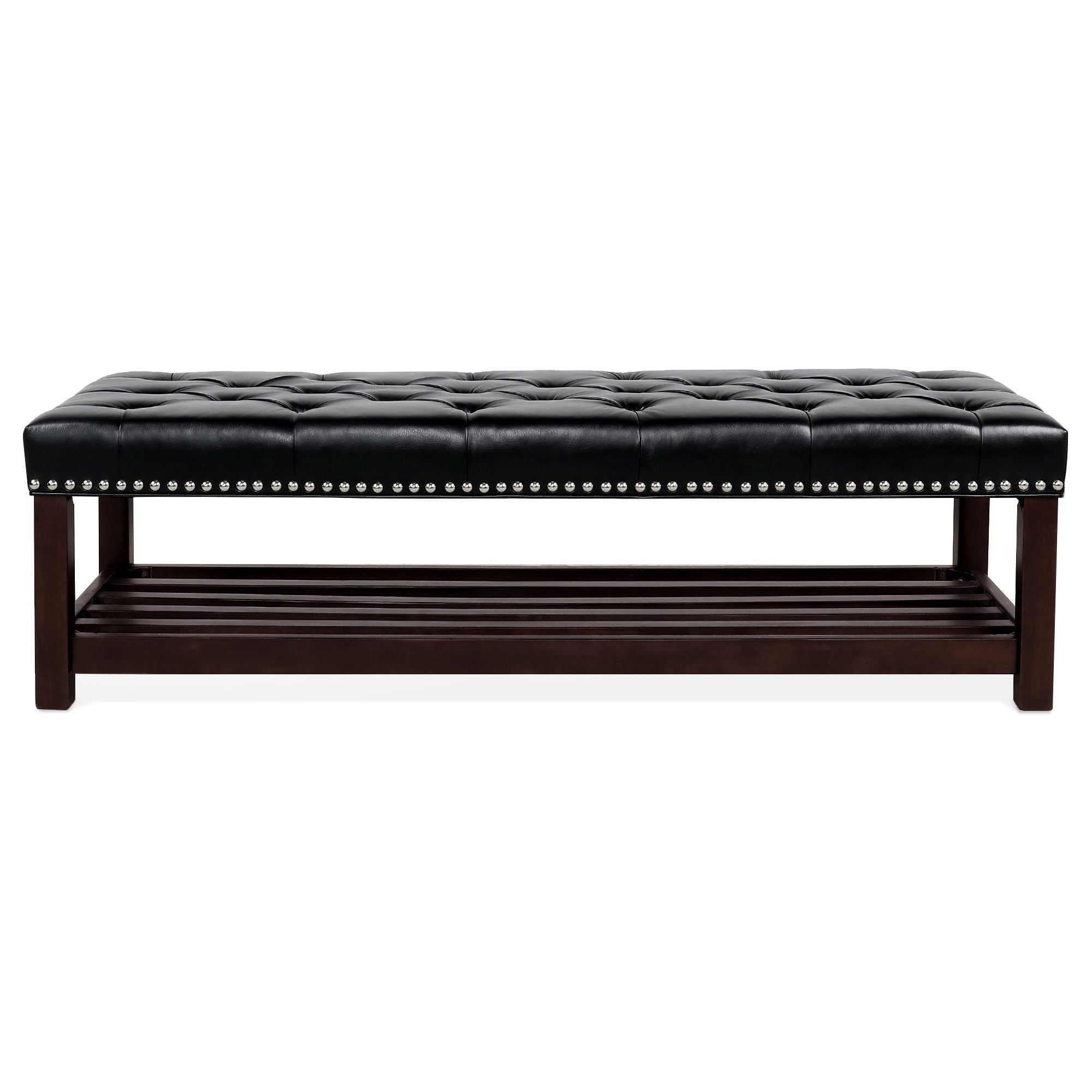 Bedroom End Of Bed Bench Tufted Upholstered End Of Bed Bench End Of Bed Entrance Shoe Bench With Nailhead Trim And Shelf Bedroom Upholstered Leather Bench Living Room Shoe Rack Footstool - Best Buy Furniture